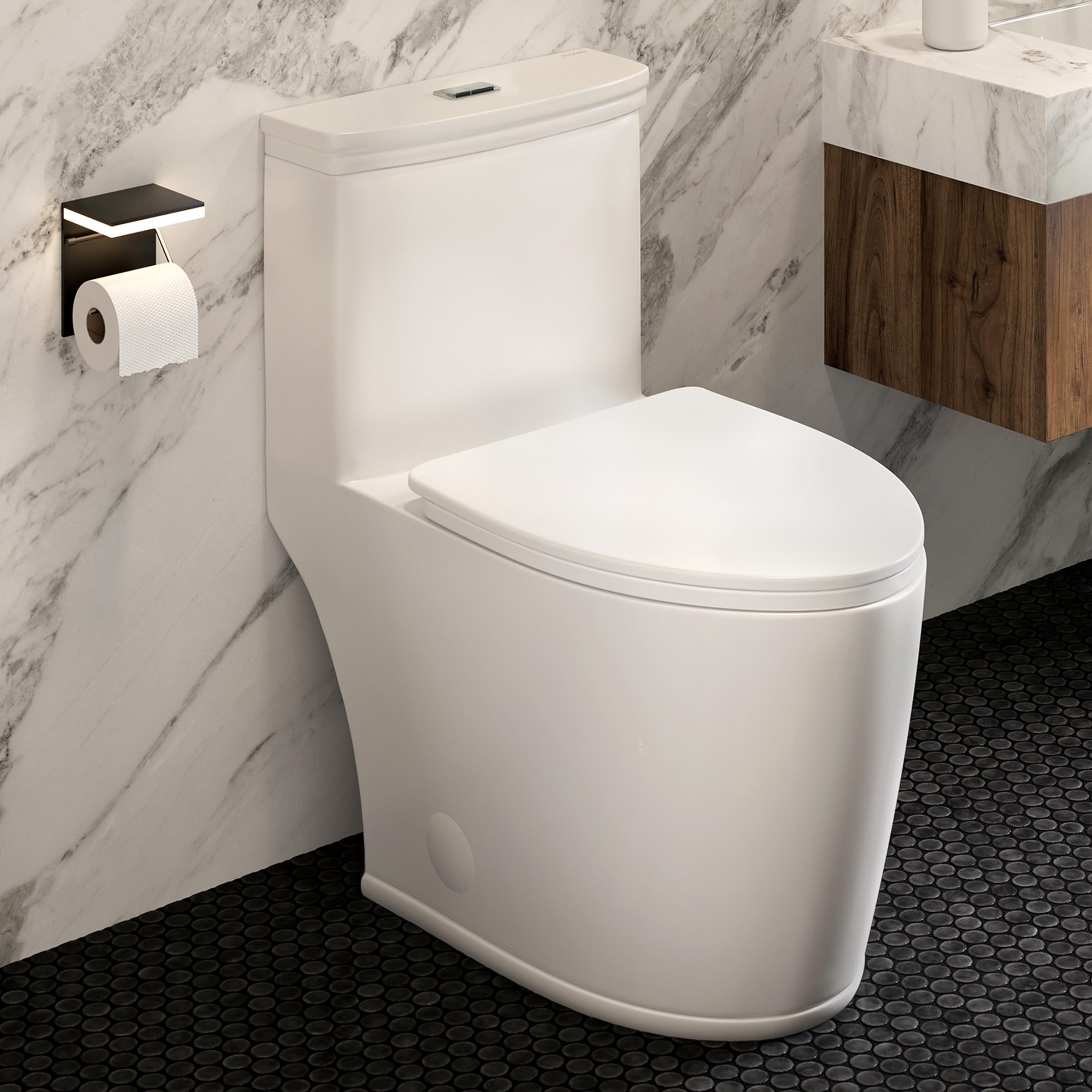 Beau One-Piece Elongated Toilet with Dual-Flush Technology 1.1/1.6 GPF - Water-Saving Bathroom Fixture for Modern Homes & Commercial Spaces