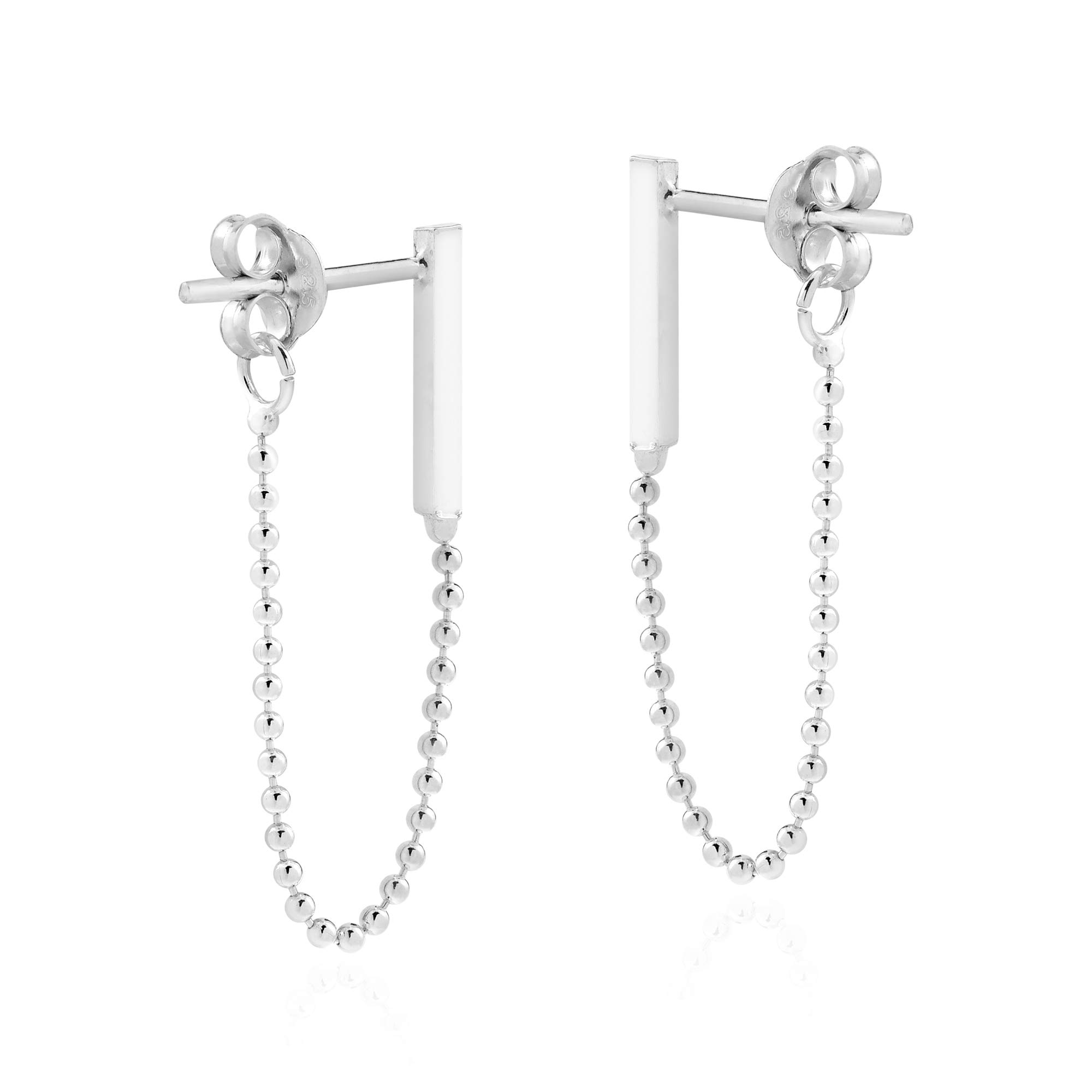 AeraVida Modern Bar on a Chain Front to Back Sterling Silver Stud Earrings for Women | Dainty Minimalist Bar Stud Earrings | Hypoallergenic 925 Silver Jewelry | Perfect Gift for Daughter, Wife, or Girlfriend | Everyday Wear, Office, Date Night, and Special Occasions