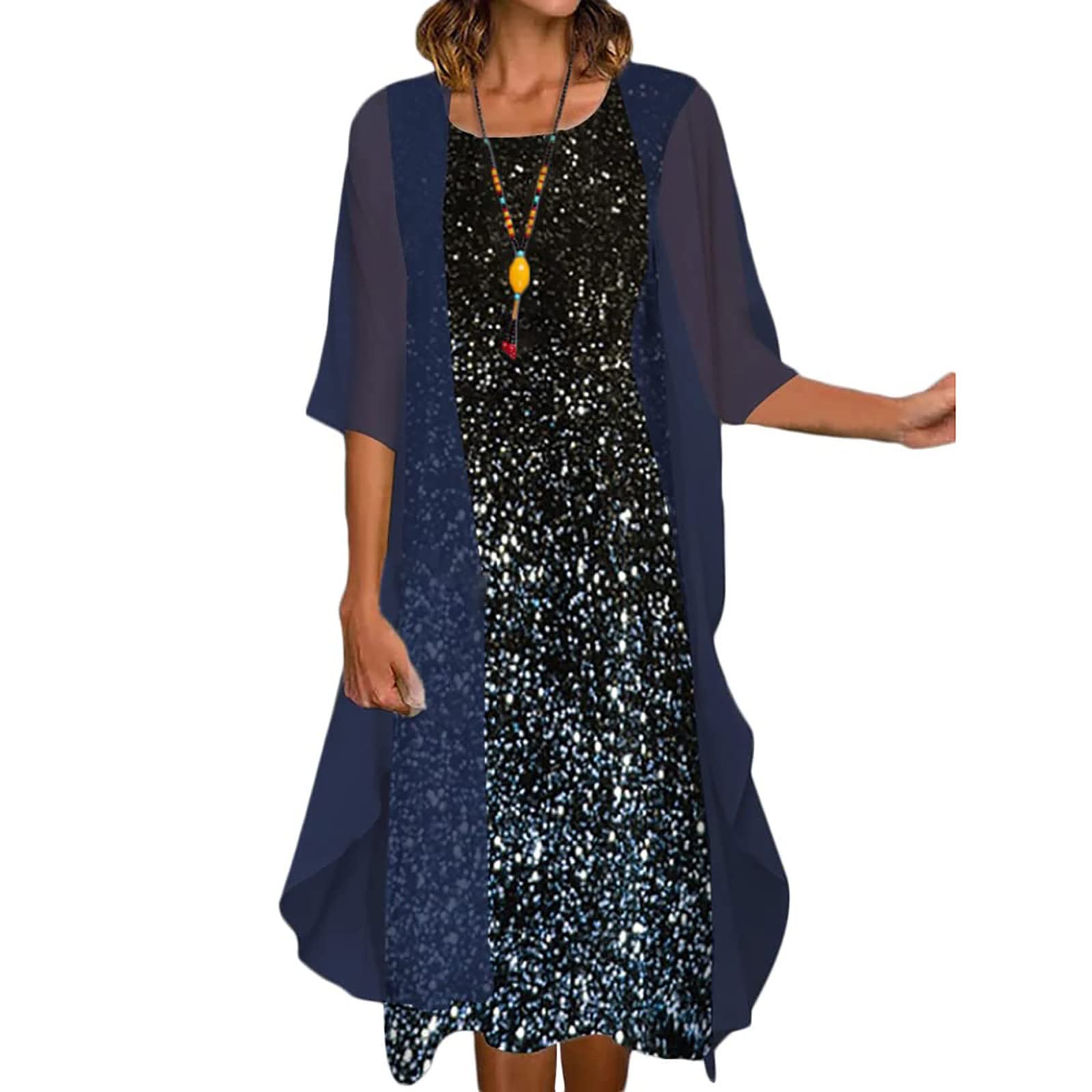 Plus Size Flowy Floral Chiffon Two Piece Dress for Women - Summer Sleeveless Crewneck Wedding Guest Outfit | Perfect for Beach Vacations, Garden Parties & Special Occasions