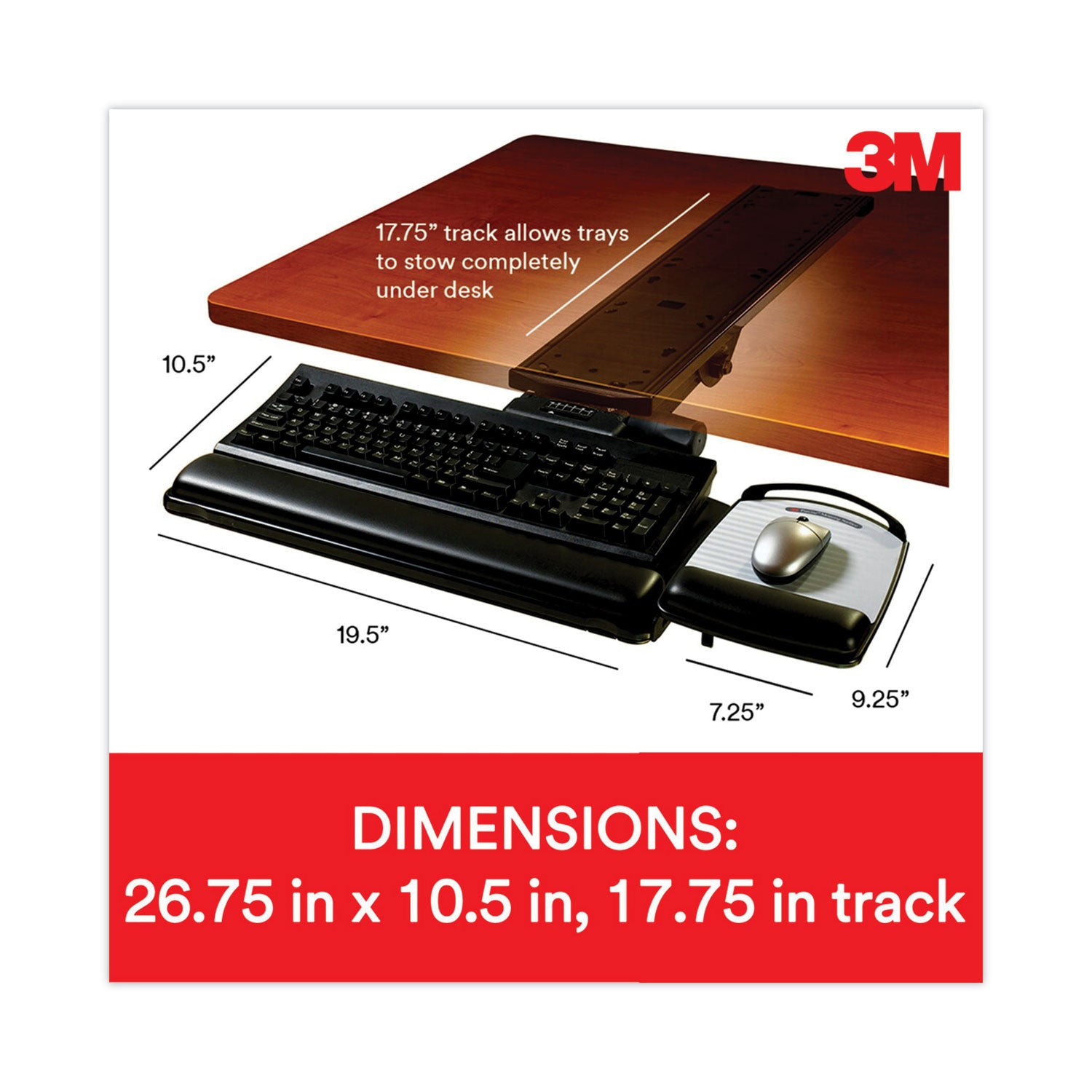 3M™ Adjustable Keyboard Tray with Ergonomic Design - Black | Height & Angle Adjustable Platform for Office, Home & Gaming Setup