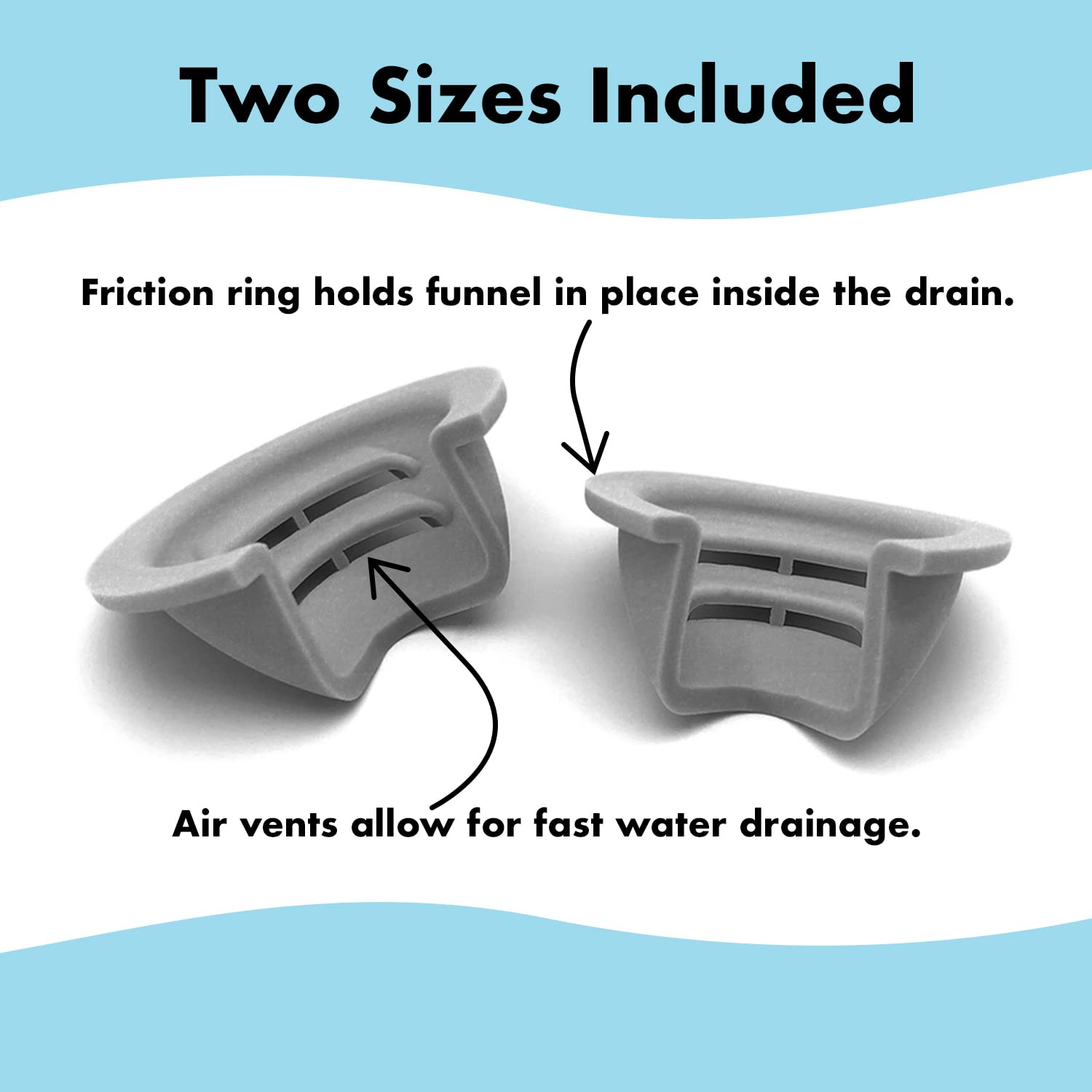 Bathtub Drain Funnel for Hair Clog Prevention - 2 Size Pack (1.3