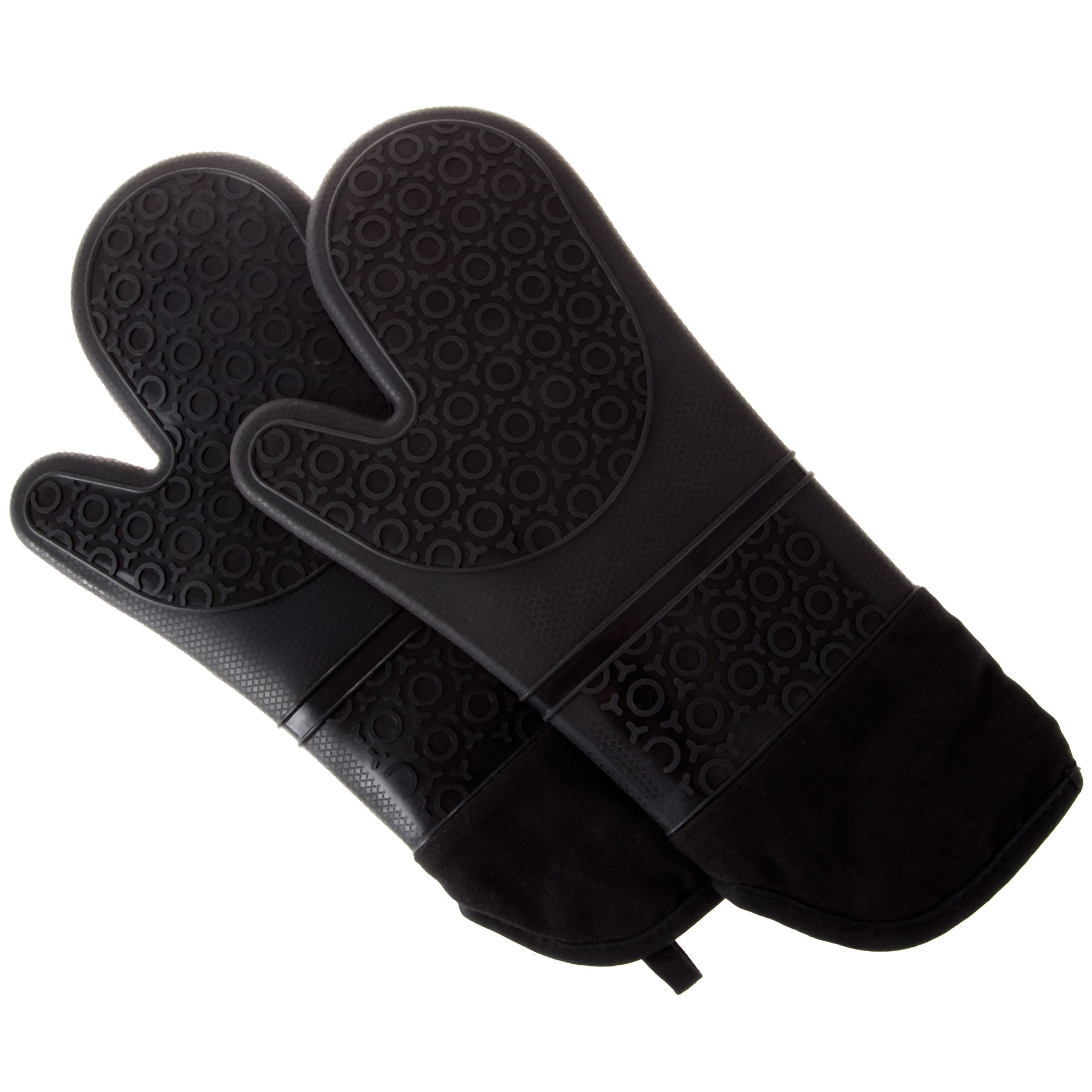 Bedford Home Extra Long Silicone Oven Mitts - Professional Heat Resistant Gloves with Quilted Lining & Non-Slip Grip (1 Pair, Black) - Perfect for Baking, Grilling, and Kitchen Safety