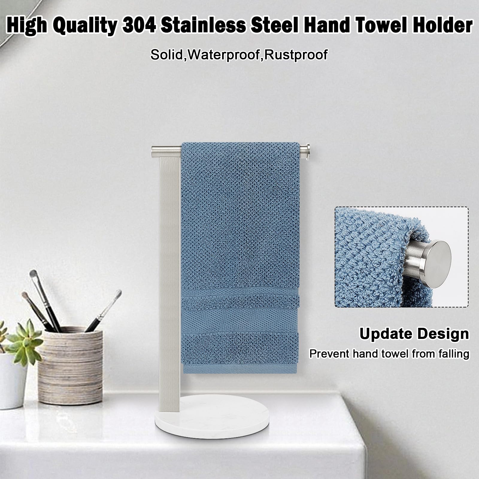 Premium SUS304 Stainless Steel L-Shaped Hand Towel Holder - Brushed Nickel Bathroom Towel Rack with Thickened Base for Countertop Vanity - Perfect for Modern Bathrooms, Kitchens & Spa Areas