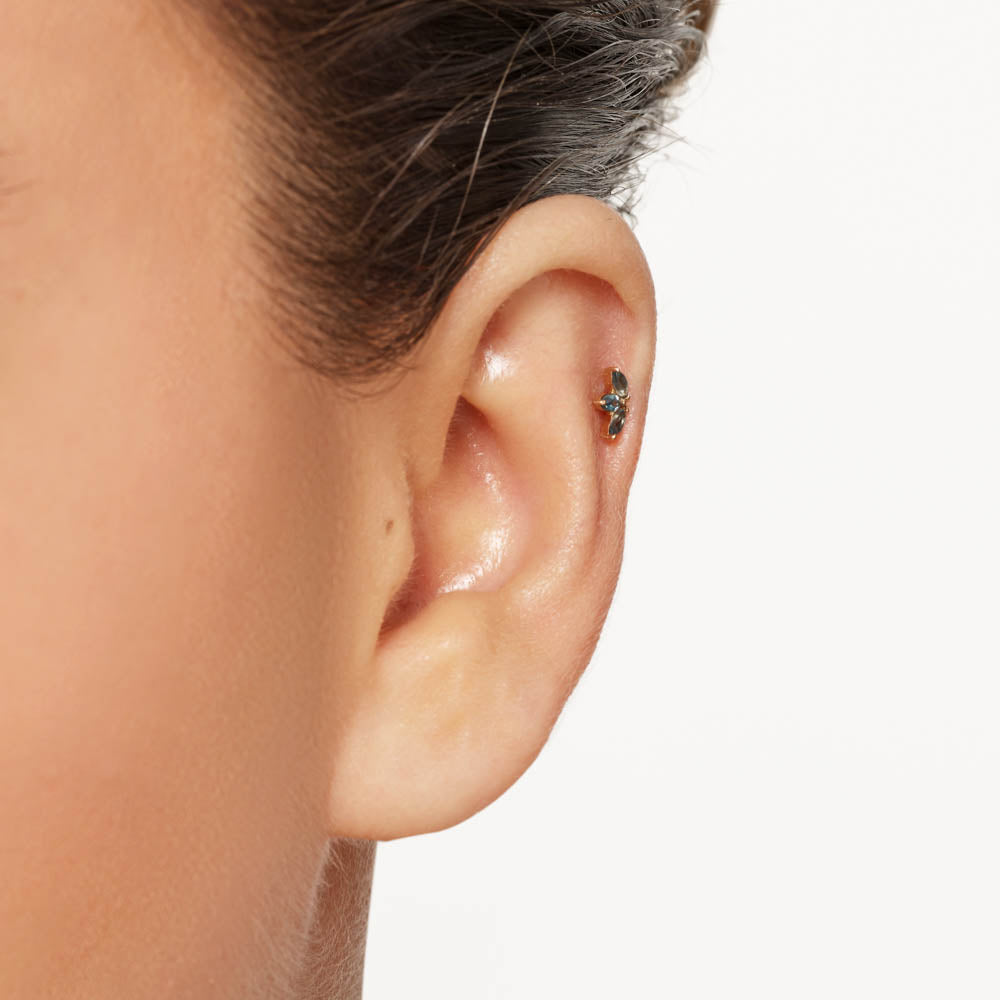 10k Gold Blue Topaz Triple Marquise Helix Stud Earrings - Elegant Dainty Jewelry for Women, Perfect for Parties, Weddings & Everyday Wear