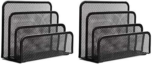 2 Pack Metal Mesh Folder Holder Desk Organizer - 3 Vertical Upright Compartments Letter File Holder for Office, Home & School Use | Perfect for Mail, Documents & Paper Organization