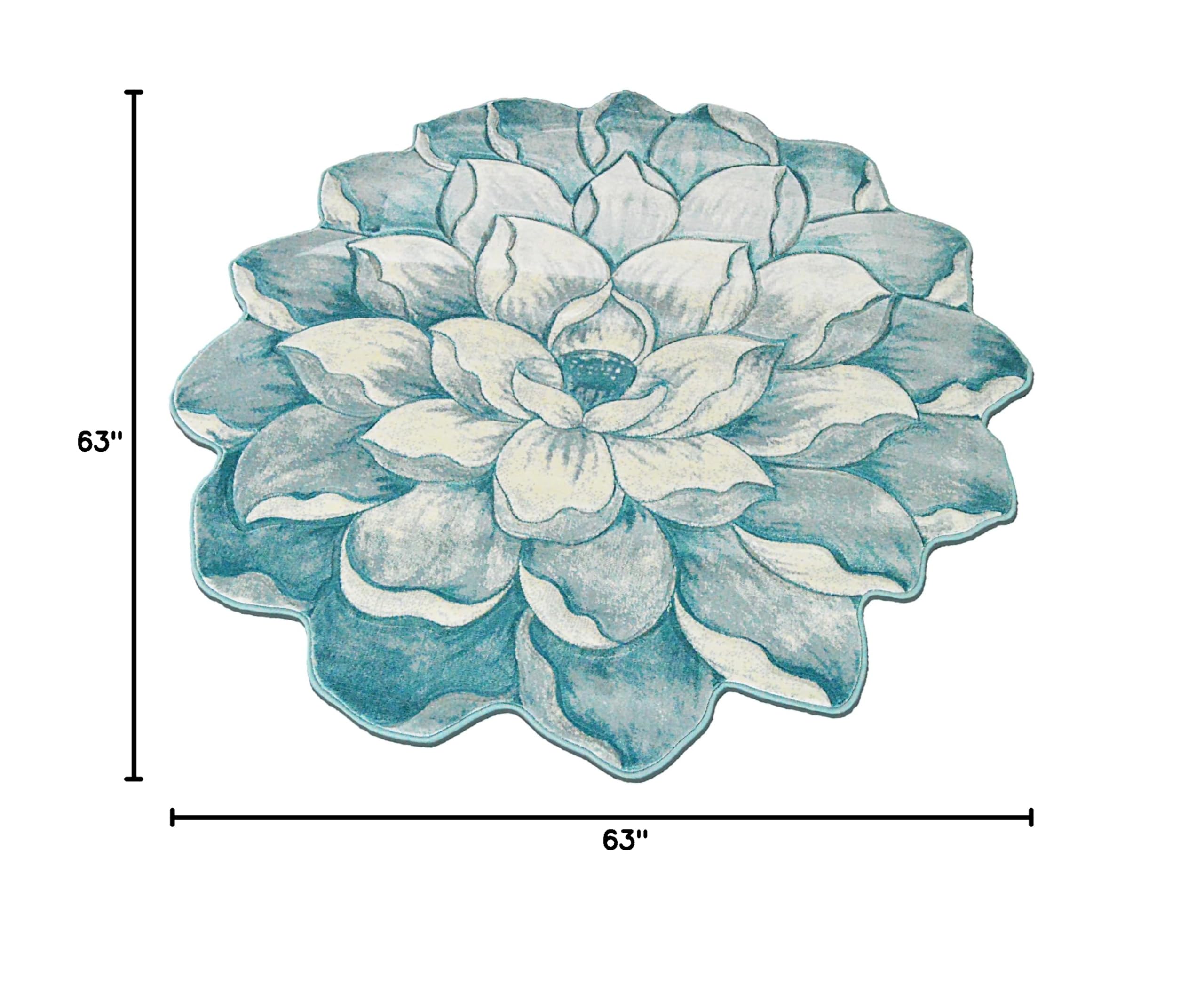 5ft Round Flower Shaped Area Rug - Soft Plush Circle Carpet for Bedroom, Living Room, Nursery | Non-Slip Girly Home Decor (Blue) - Perfect for Boho Chic Decor & Cozy Floor Seating Areas