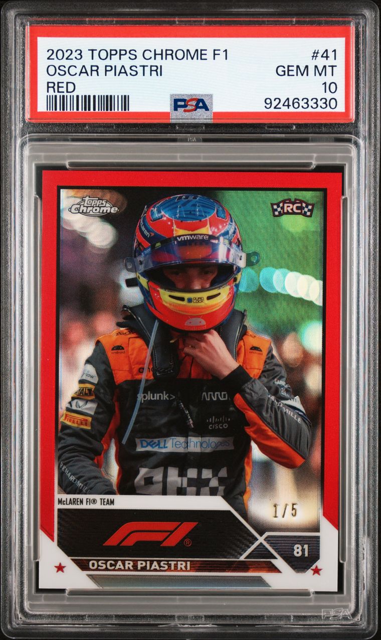 2023 Topps Chrome F1 Oscar Piastri #41 PSA 10 Red /5 - Rare Racing Collectible for F1 Fans & Sports Card Investors - Perfect for Display, Trading, and Portfolio Diversification
