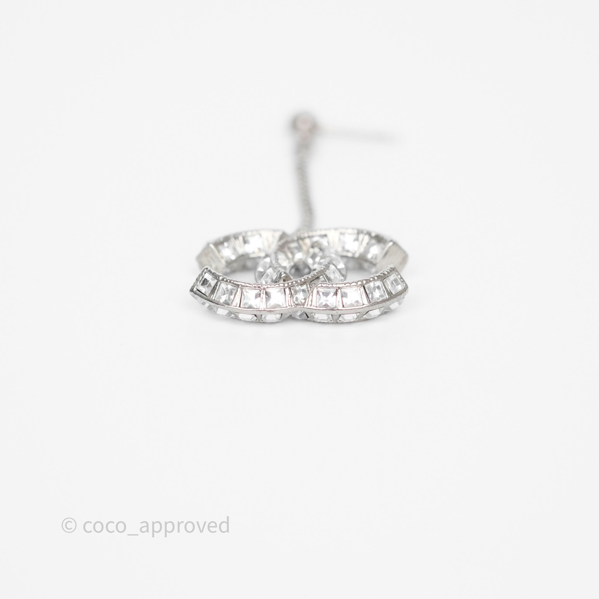 Chanel CC Crystal Long Drop Earrings for Women - Silver Tone 21V Elegant Dangle Earrings | Perfect for Parties, Weddings & Evening Events