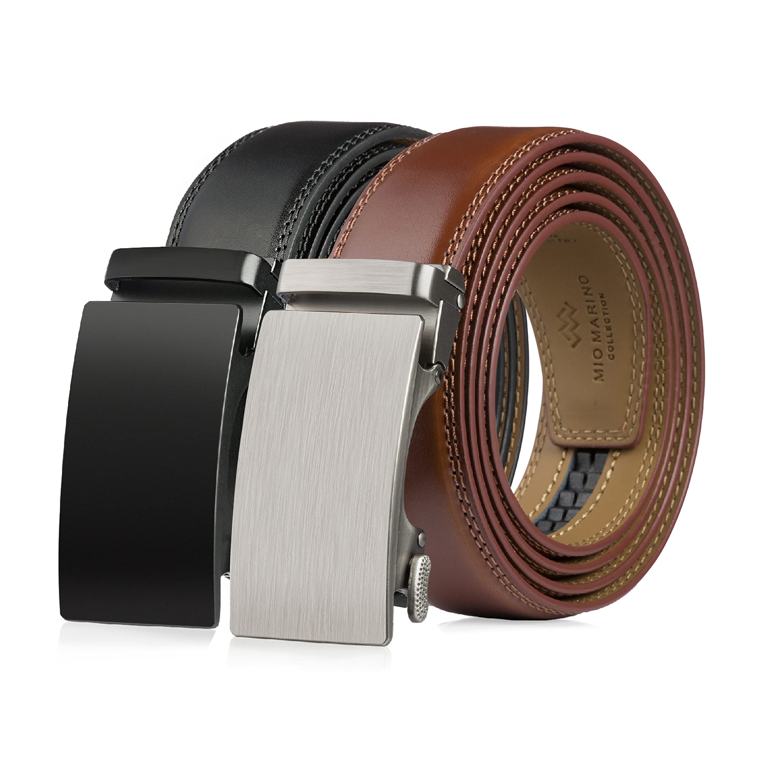 Mio Marino Men's Genuine Leather Dress Belt - Adjustable Ratchet Buckle - 2 Pack Black & Brown Formal Belts for Business, Office & Wedding Attire
