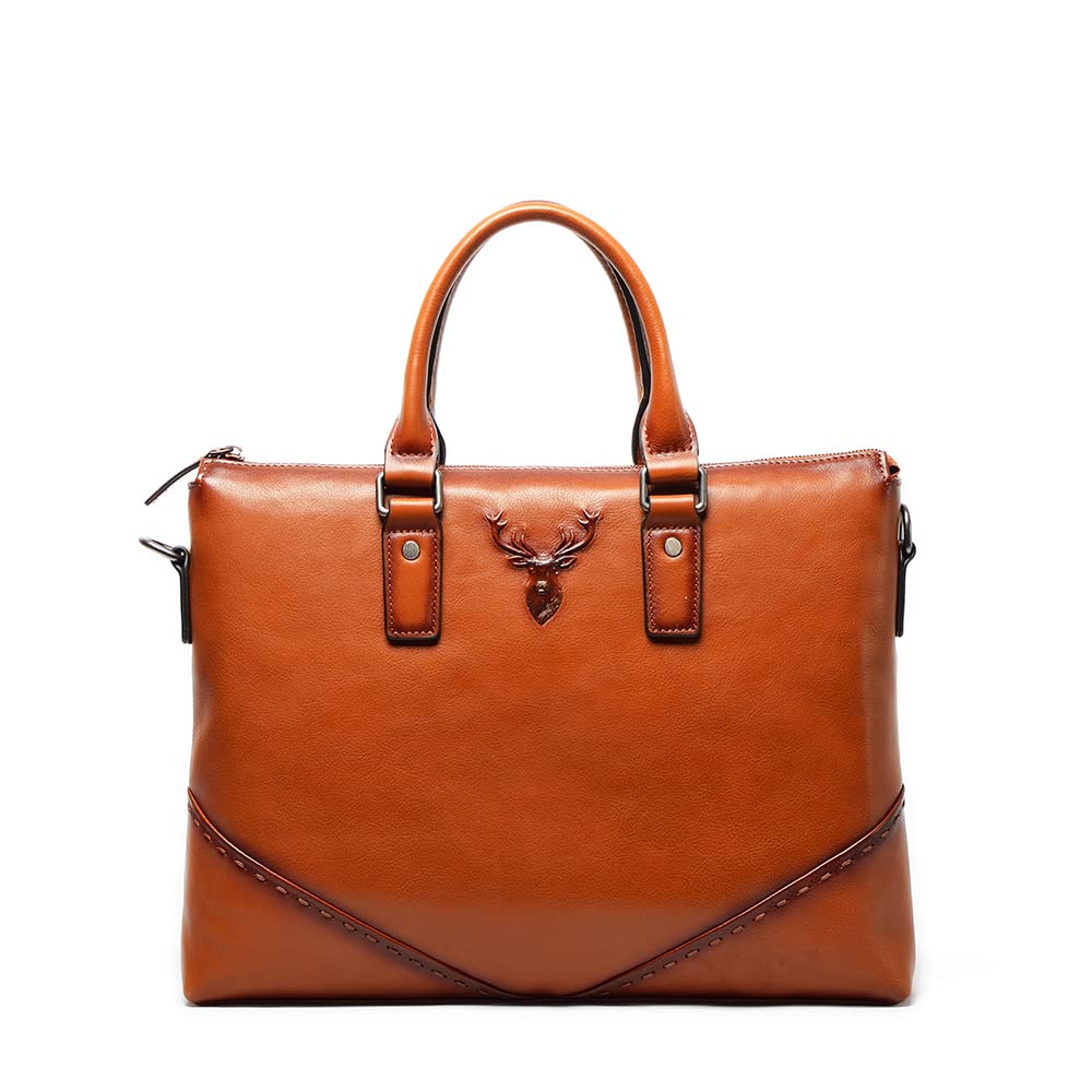 Premium Genuine Leather Laptop Briefcase for Men - 14.5 Inch Business Messenger Bag with Shoulder Strap - Ideal for Office, Work Commute & Business Travel