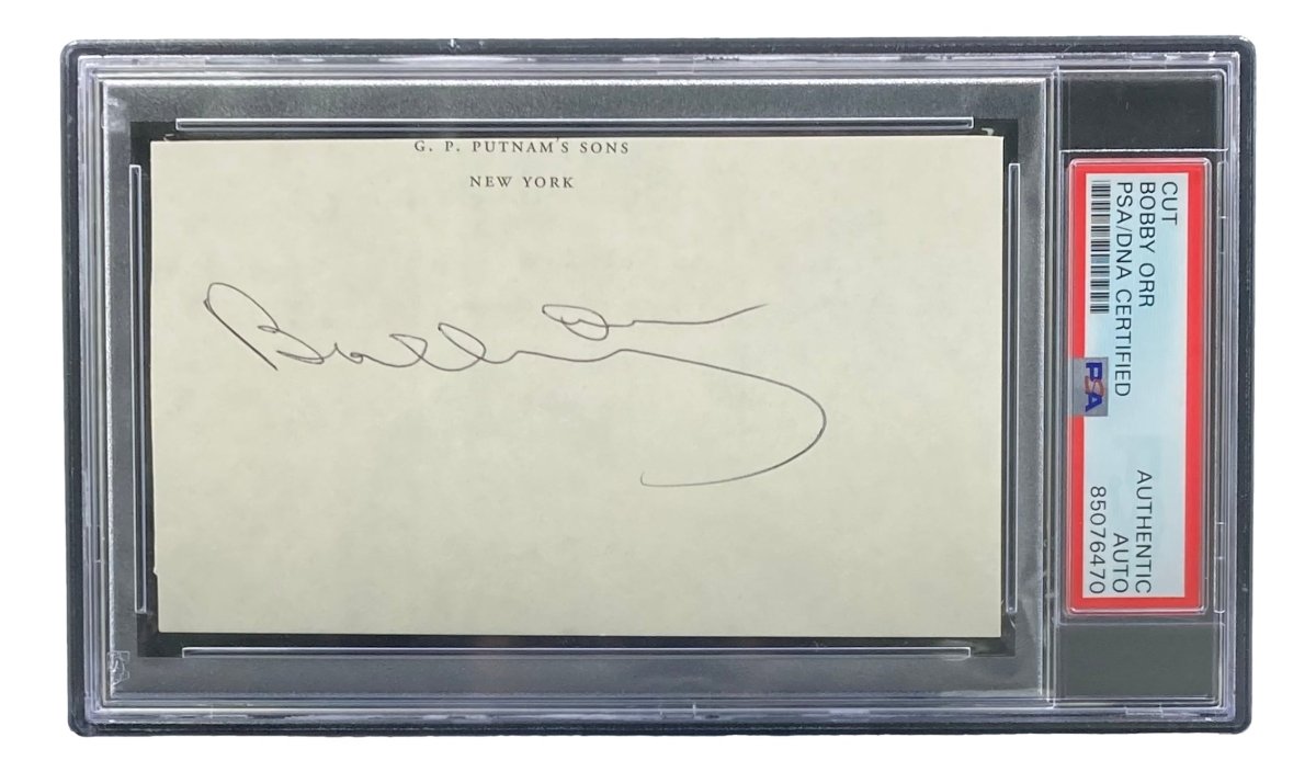 Bobby Orr Boston Bruins Autographed Slabbed Book Cut Signature PSA/DNA Certified - Perfect for Hockey Memorabilia Collectors & Sports Fans Display