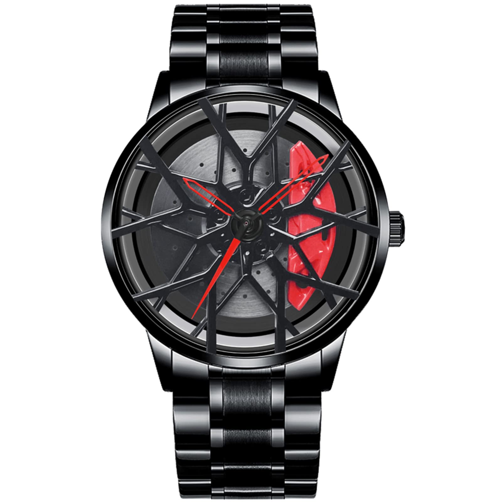 Men's Waterproof Stainless Steel Japanese Quartz Wrist Watch - Car Rim Hub Design Sports Watch for Running, Driving & Outdoor Activities