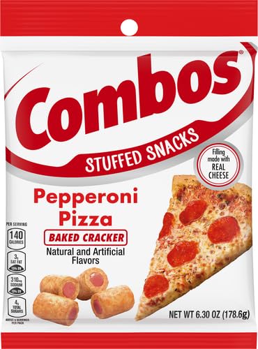 COMBOS Pepperoni Pizza Baked Snacks - Crunchy Crackers with Real Cheese - 6.3oz Bag (6 Pack) | Perfect for School Lunches, Road Trips & Office Snacks