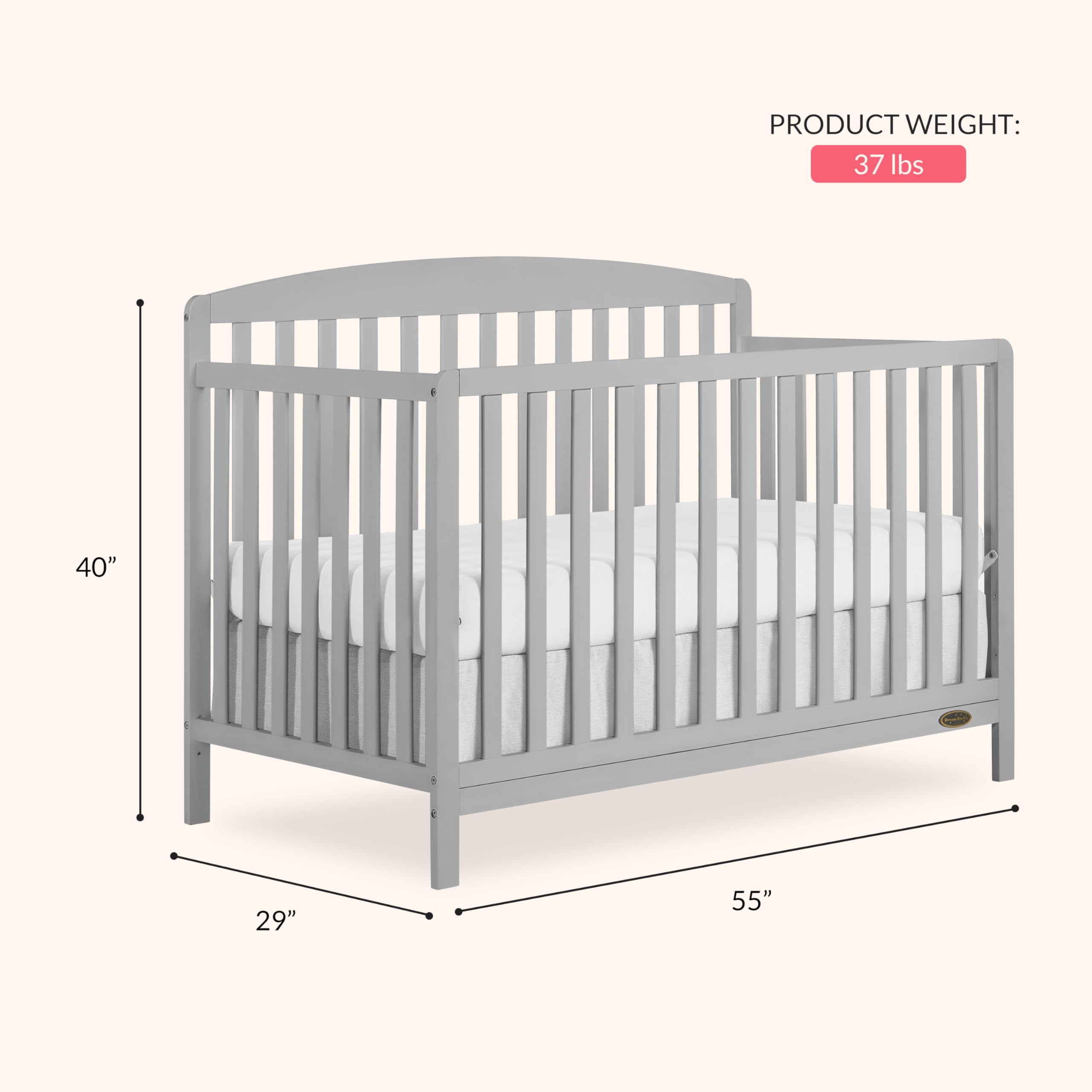 Dream On Me JPMA & Greenguard Gold Certified Odelle 5-in-1 Convertible Crib in Pebble Grey - Sustainable Pinewood Construction, 3 Adjustable Mattress Heights, Non-Toxic Water-Based Finish | Nursery Essential for Newborn to Toddler Bed Conversion
