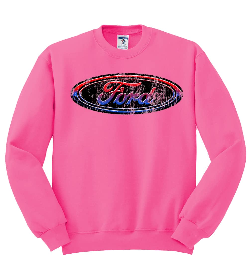 Wild Bobby Red Blue Black Ford Logo Graphic Sweatshirt for Men & Women - Casual Crewneck Pullover for Car Enthusiasts, Truck Lovers & Streetwear Fashion