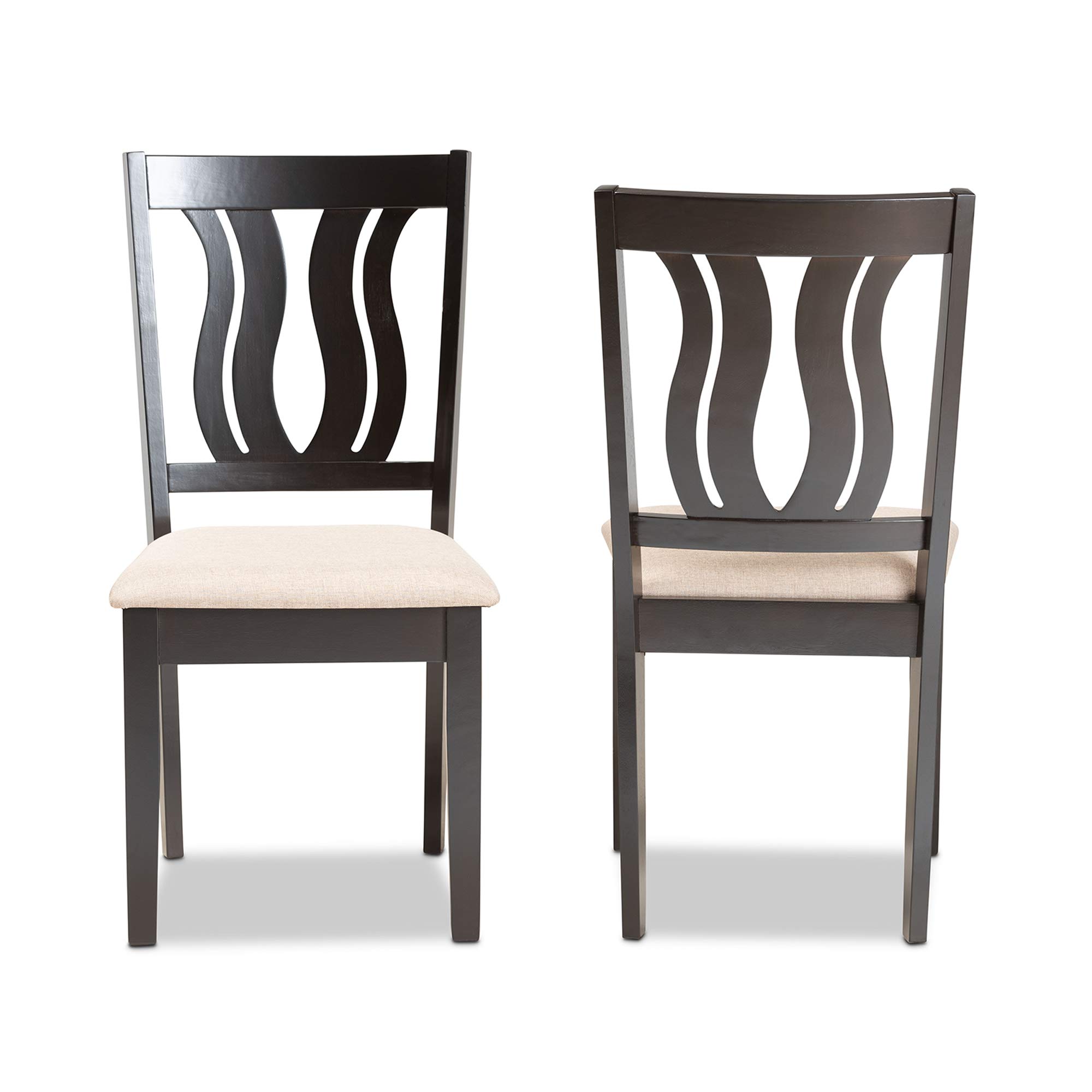Baxton Studio Fenton Dining Chair Set - 2-Piece Upholstered Sand Fabric Chairs with Dark Brown Wood Finish | Modern Kitchen & Dining Room Furniture for Home Decor