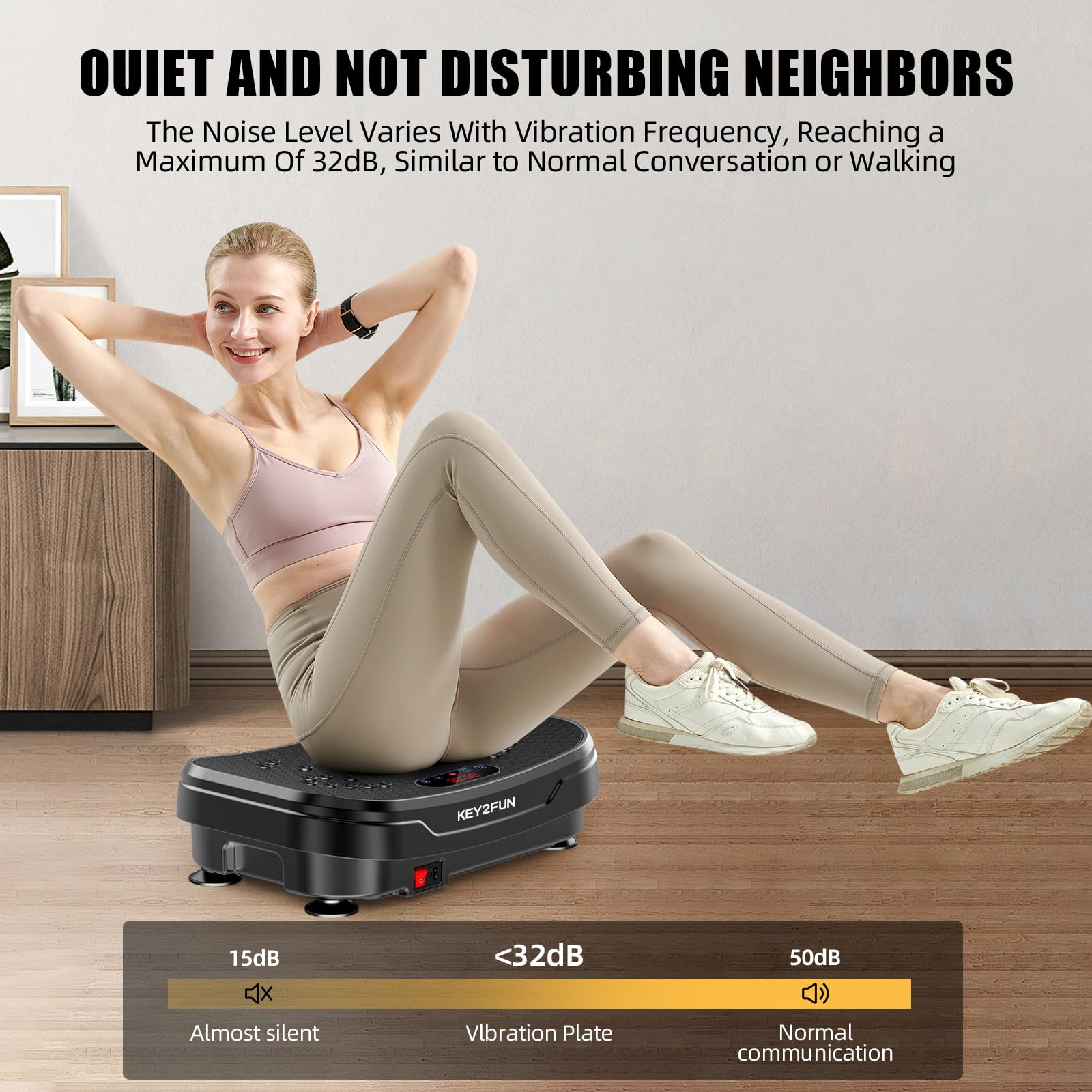 KEY2FUN 2025 Upgraded Vibration Plate Exercise Machine - Large-Size Vibrating Platform with Resistance Bands for Lymphatic Drainage & Home Fitness (330LBS Capacity) | Perfect for Weight Loss, Muscle Toning & Circulation Improvement
