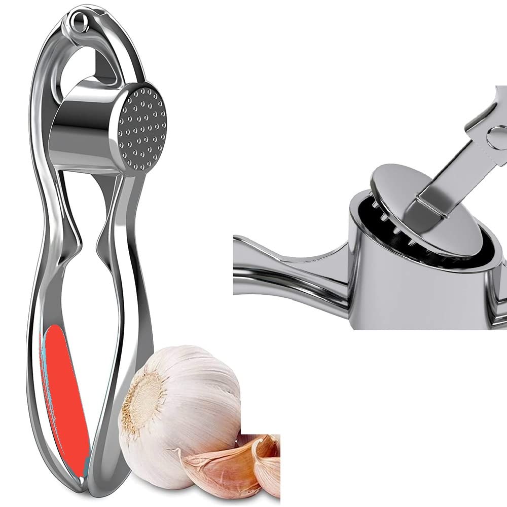 Premium Stainless Steel Garlic Press Crusher & Mincer - Heavy Duty Professional Kitchen Tool with Silicone Peeler, Easy Clean Design - Perfect for Home Cooking, Restaurants & Meal Prep (Pink)