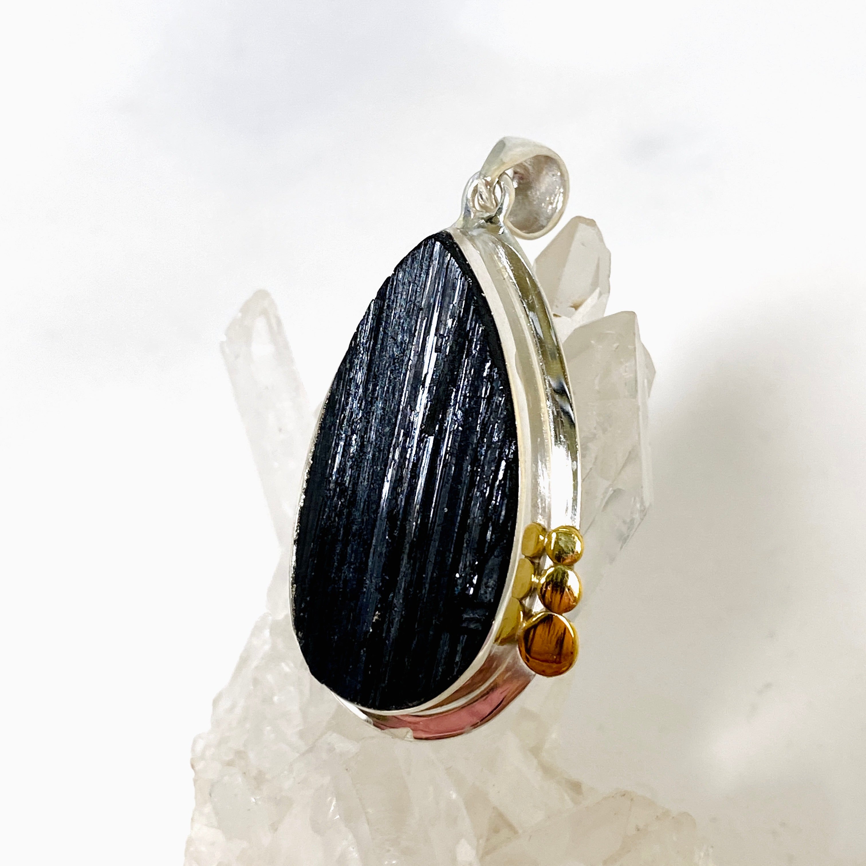 Black Tourmaline Teardrop Raw Pendant Necklace - Natural Healing Crystal Jewelry KPGJ4600 | Spiritual Protection & Energy Cleansing