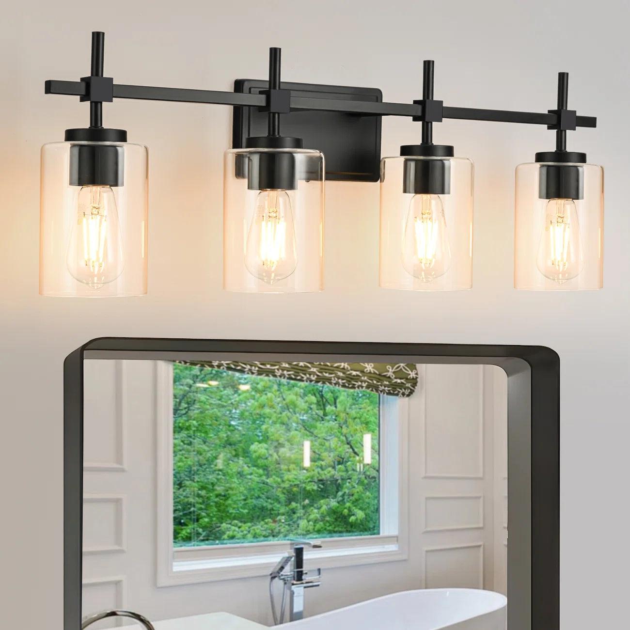 Jasper Modern 4-Light Clear Glass Bathroom Vanity Light Fixture - Perfect for Bathroom, Powder Room, and Dressing Area Lighting