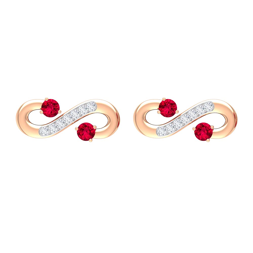 0.25 CT Ruby and Diamond Stud Earrings for Women - 14K Solid Gold Minimalist Infinity Design - Perfect for Everyday Wear, Gifts & Special Occasions