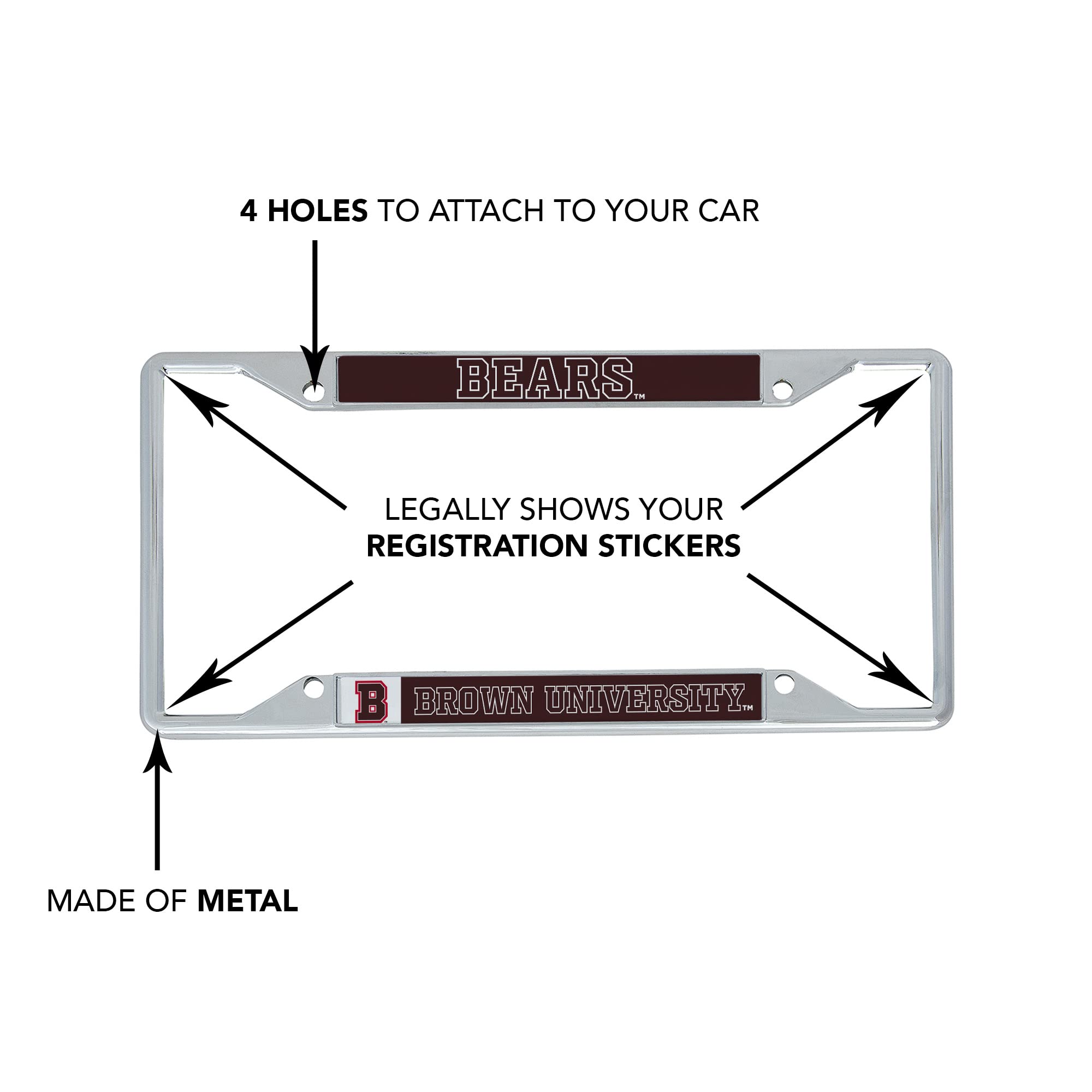 Brown University Bears Desert Cactus Metal License Plate Frame - Car Accessories for Front or Rear Bumper - Perfect for Alumni, Fans & Game Day Spirit (Mascot Design)