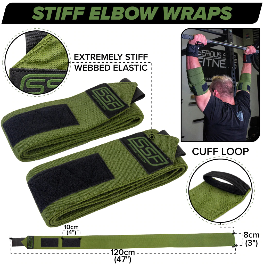 Serious Steel Fitness Stiff Elbow Wraps 47 (Pair) - Heavy Duty Support for Weightlifting, Powerlifting & CrossFit - Ideal for Gym Training & Strength Workouts