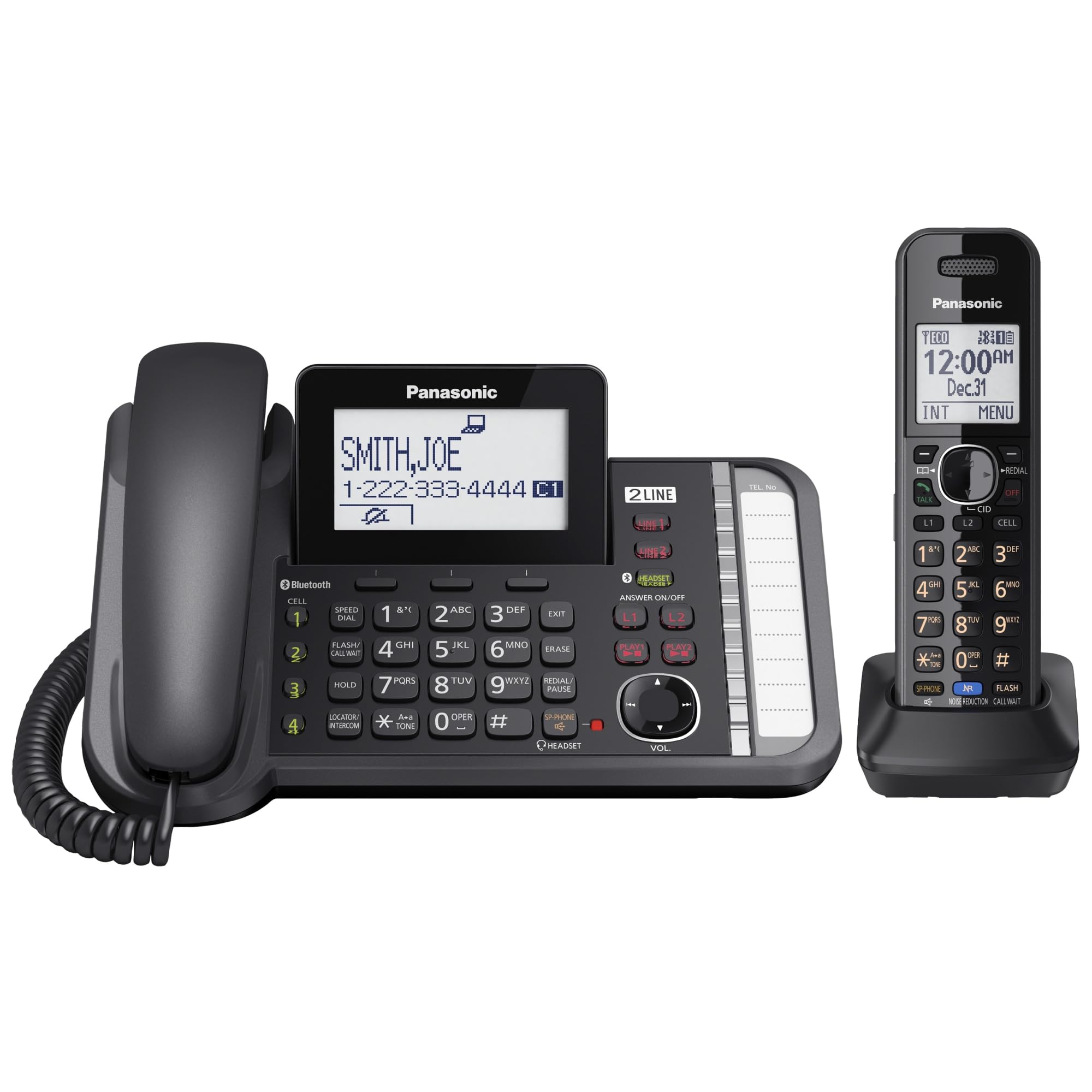 Panasonic KX-TG9581B Link2Cell DECT 6.0 Cordless Phone with 2-Line Digital & 1-Handset - Perfect for Home & Office Communication