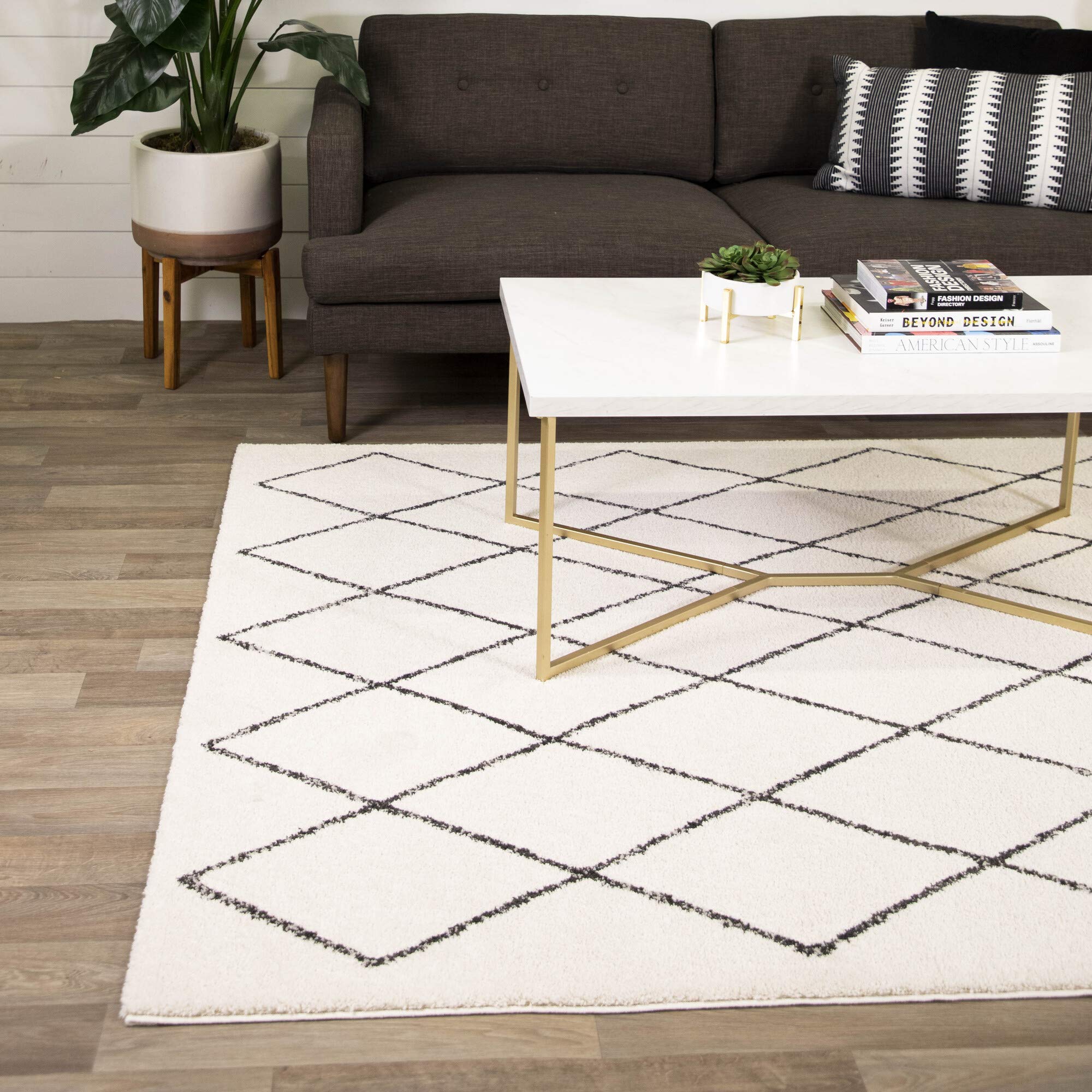 Grace Diamond Trellis Area Rug - Non-Slip Modern Geometric Design Rug for Living Room, Bedroom, Dining Room - Soft & Durable Home Decor Carpet