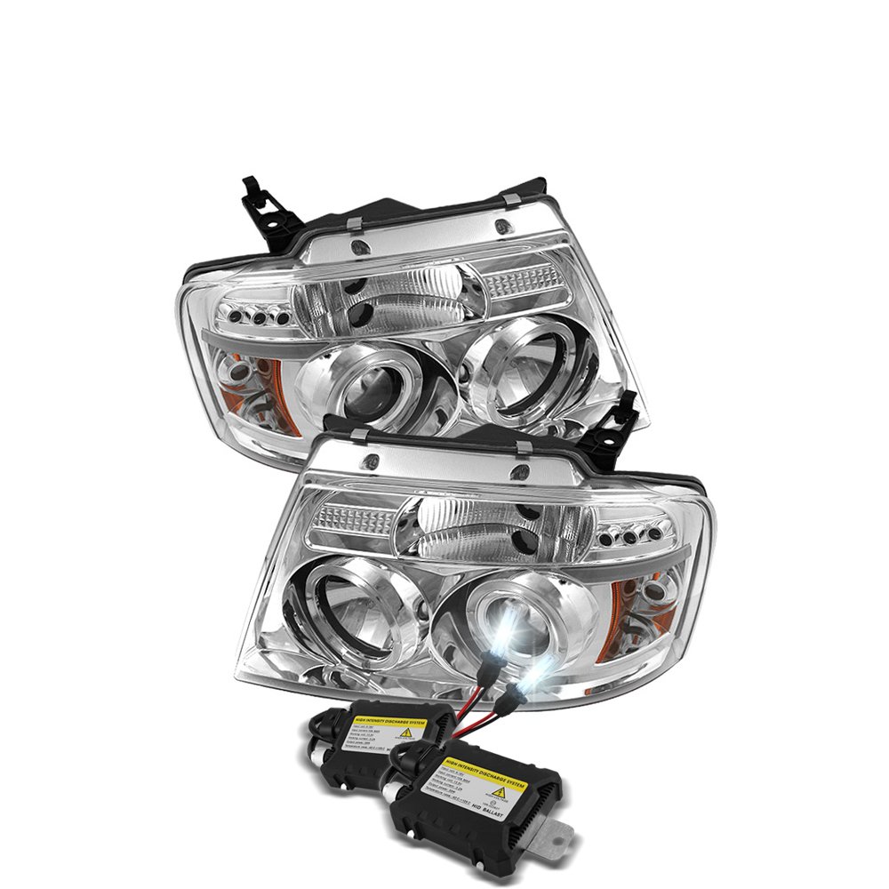 6000K Xenon HID Performance Headlight Kit for Ford F150 (2009-2023) - Halo LED Projector Headlights with Replaceable Bulbs & Chrome Housing - Upgrade for Better Night Visibility & Style
