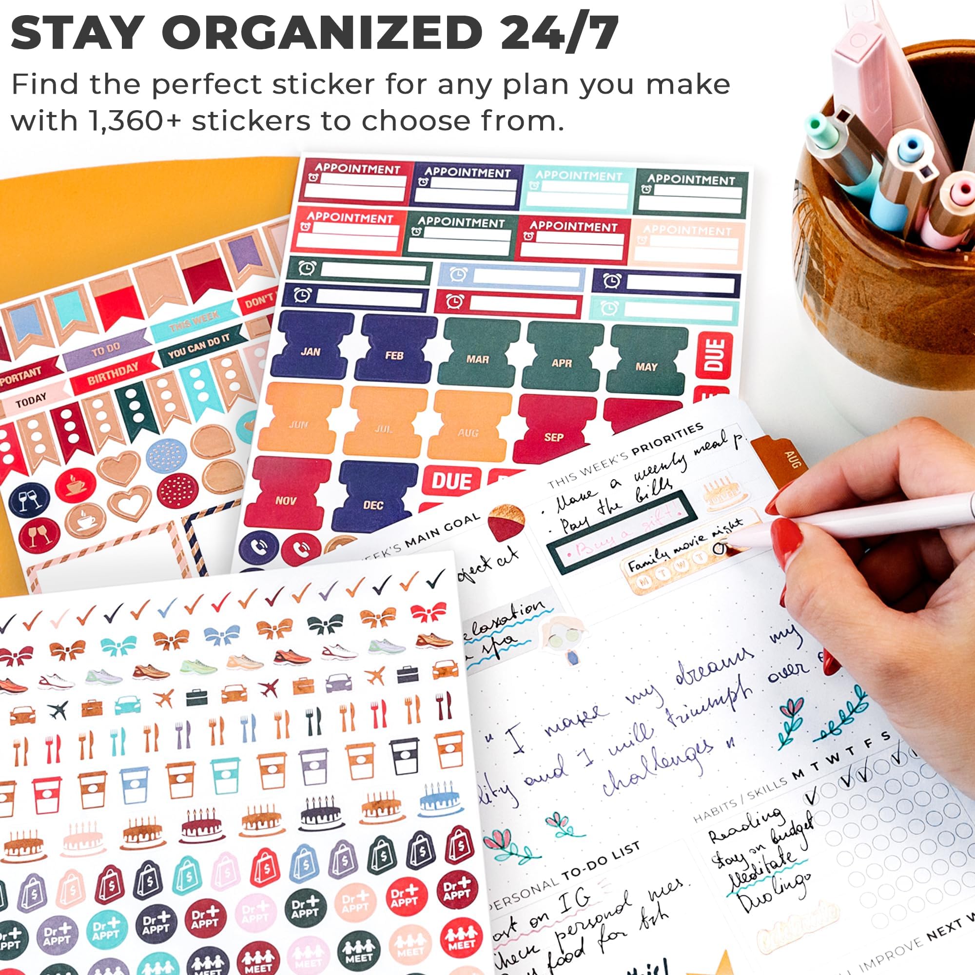 Clever Fox Planner Stickers - 1360+ Unique Stickers for Monthly, Weekly & Daily Planning | 14 Sheets Value Pack | Perfect for Bullet Journals, Planners & DIY Organization