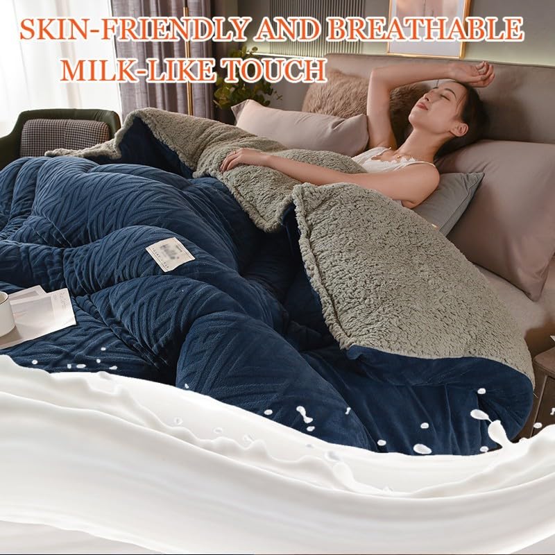 King Size Sherpa Quilt - Ultra Warm Thickened Lambswool Comforter with Double Sided Fluffy Fleece - Winter Blanket for Bed (220x240cm, 5.0kg) - Perfect for Cold Nights, Cozy Bedroom Decor & Guest Room Essentials