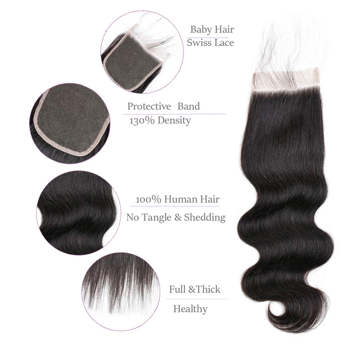Brazilian Virgin Human Hair Bundles with 4x4 Lace Closure - Unprocessed Body Wave Hair Extensions (26