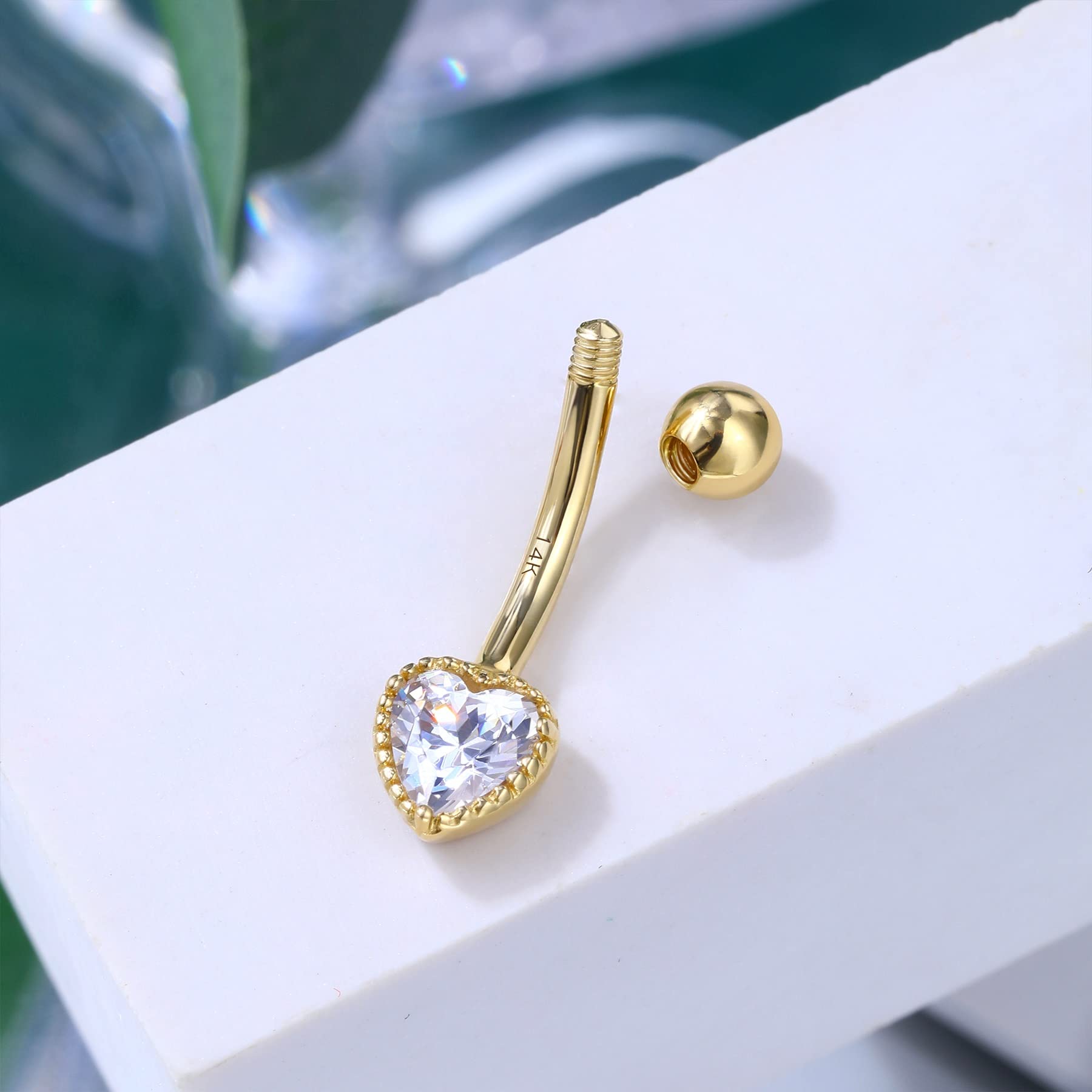 COCHARM 14K Real Gold Belly Button Rings - Cute Short & Long Upper Navel Piercing Jewelry - 16g/14g Rook Barbell - Perfect for Everyday Wear, Parties & Body Jewelry Collection