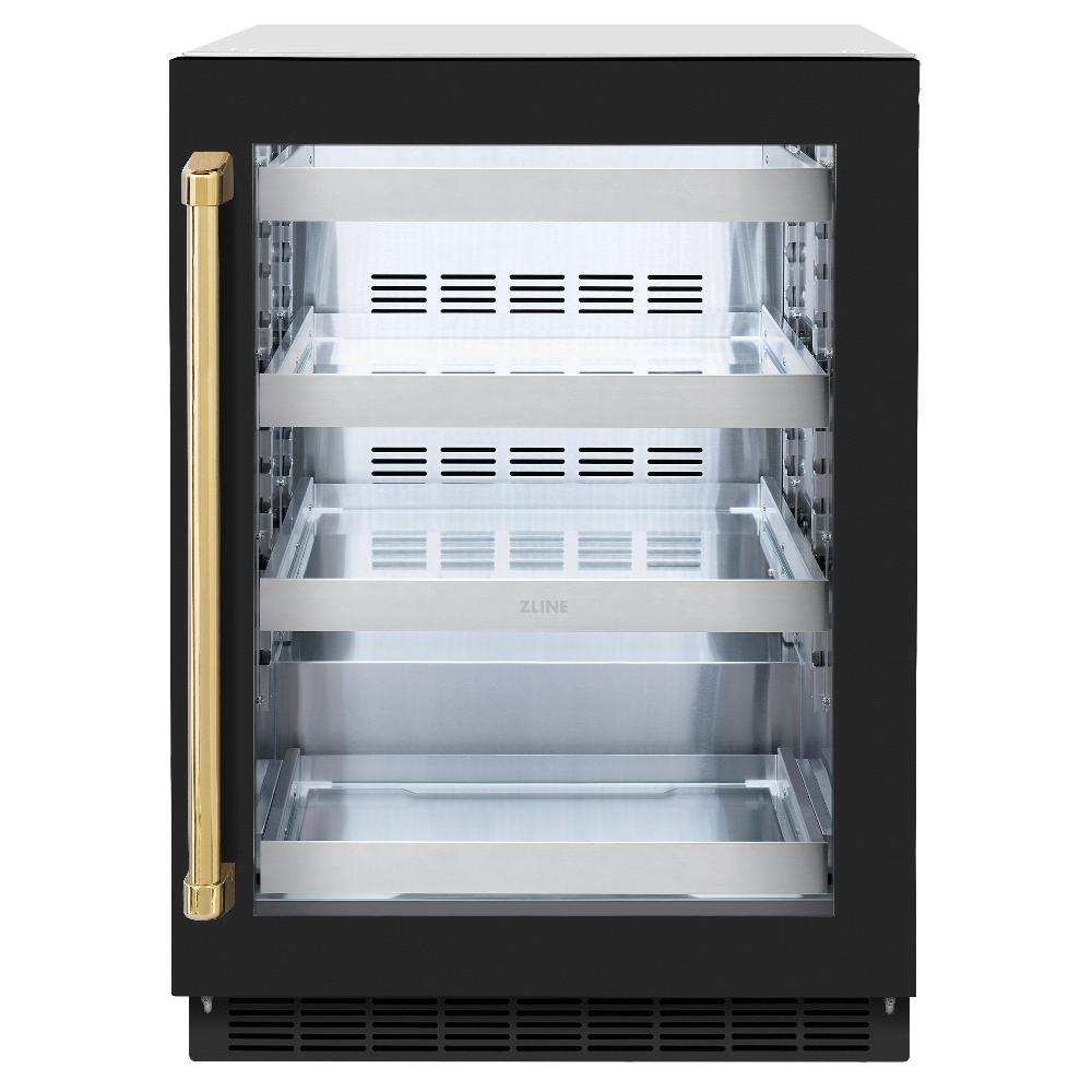 ZLINE Autograph Edition 24 Inch Touchstone Dual Zone 44 Bottle Wine Cooler - Black Matte Glass Door with Polished Gold Handle - Perfect for Home Bars, Wine Cellars & Entertaining Spaces (RWDOZ BLM 24 G)