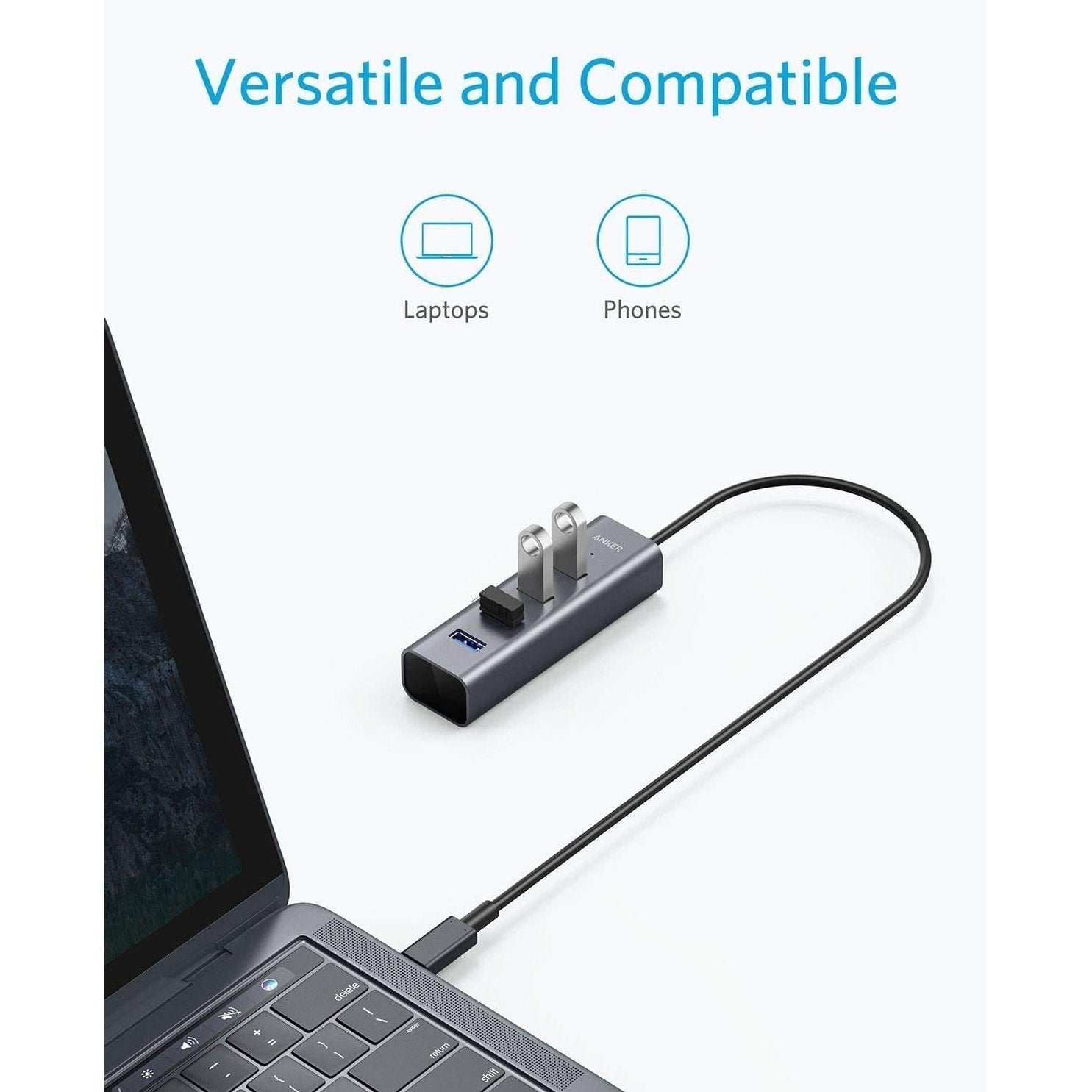 Anker USB C Hub 4-in-1 - Aluminum USB C Adapter with 4 USB 3.0 Ports - Compatible with MacBook Pro/Air 2021-2017, Chromebook, Dell XPS, Samsung Galaxy S9/S8 - Perfect for Home Office, Travel & Multi-Device Connectivity
