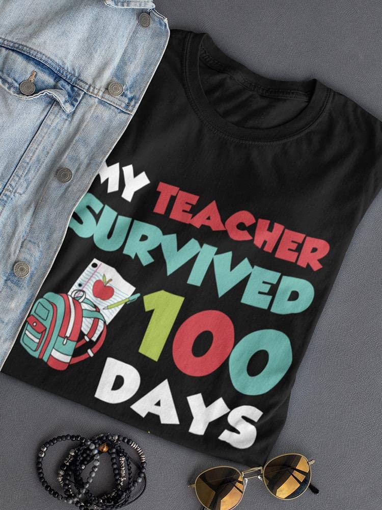 Teacher Survived 100 Days of Me Funny T-Shirt for Women - SmartPrintsInk Designs Black Cotton Tee - Perfect for Teacher Appreciation, School Events & Casual Wear