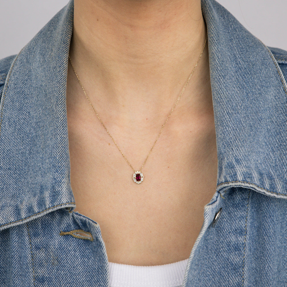0.50 Carat Lab-Created Ruby and Diamond Oval Pendant Necklace in 9K Yellow Gold with 45cm Chain - Elegant Gift for Anniversary, Birthday & Special Occasions