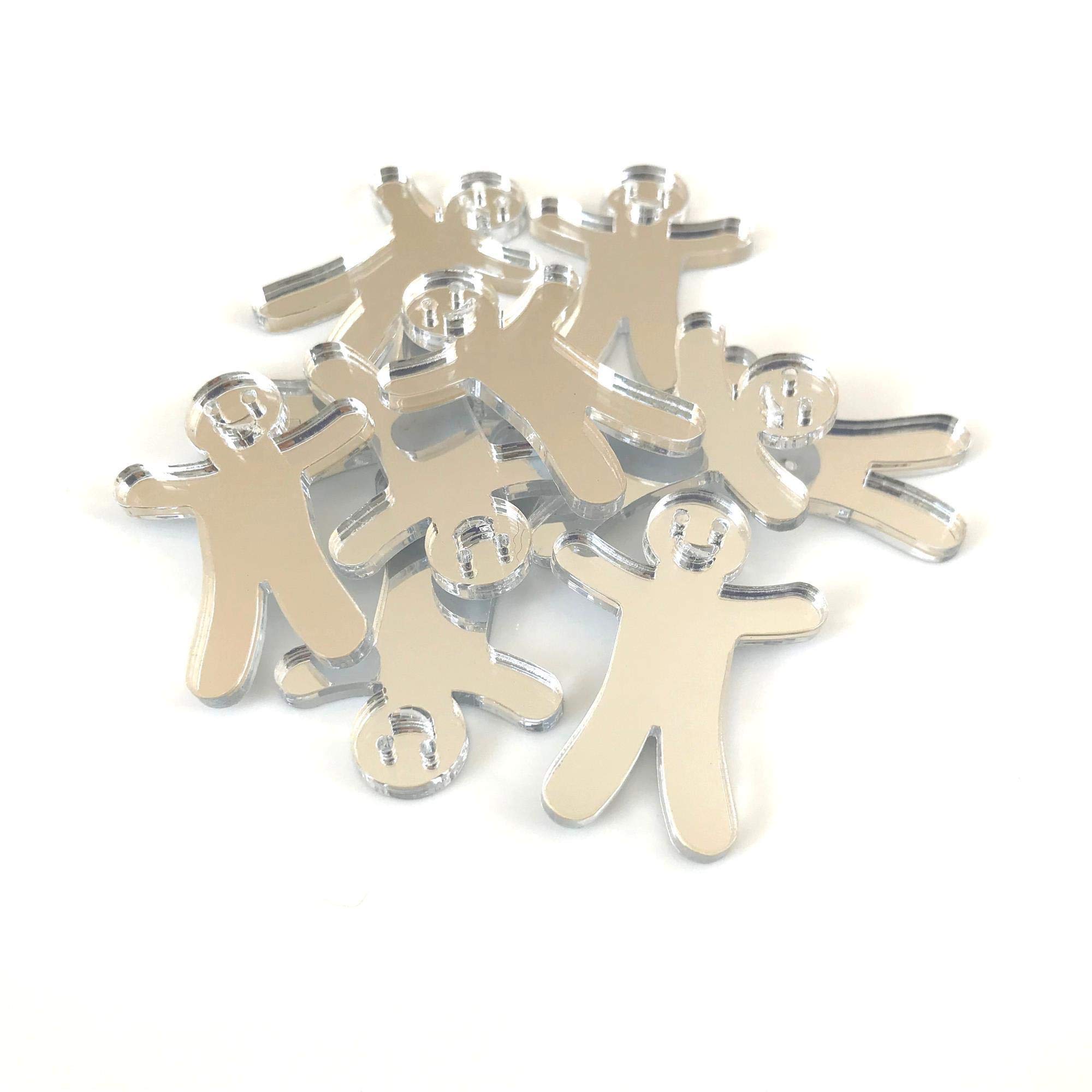 10-Pack Shatterproof Acrylic Gingerbread Man Shaped Crafting Mirrors - 5cm Gold & Multi-Colored Decorative Mirrors for DIY Crafts, Christmas Decorations & Holiday Gifts