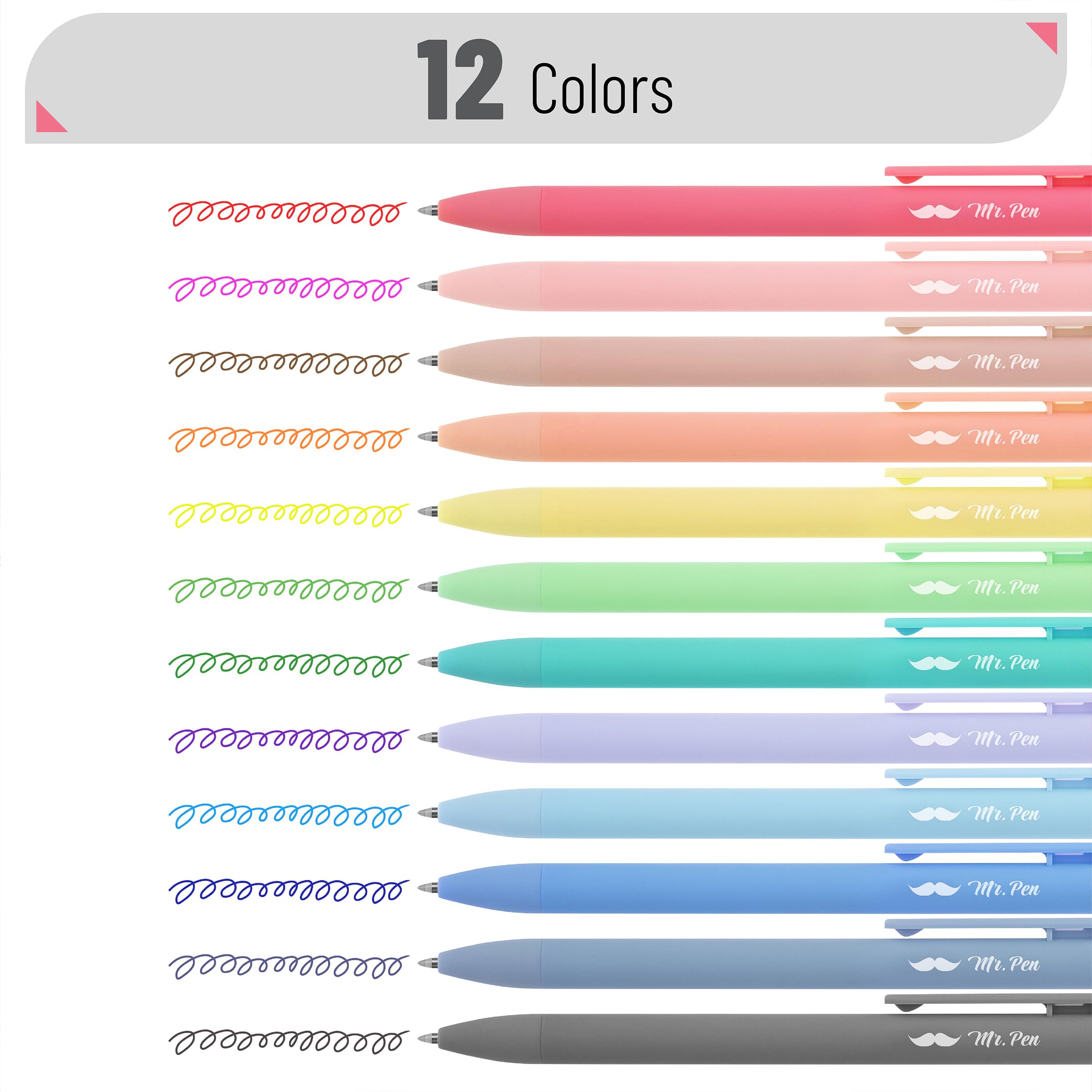 Mr. Pen 12-Pack Retractable Gel Pens - 0.7mm Fine Point Fast-Drying Gel Ink Pens for Smooth Writing - Perfect for Journaling, Note Taking, Office Work & School Supplies | Aesthetic Cute Pens