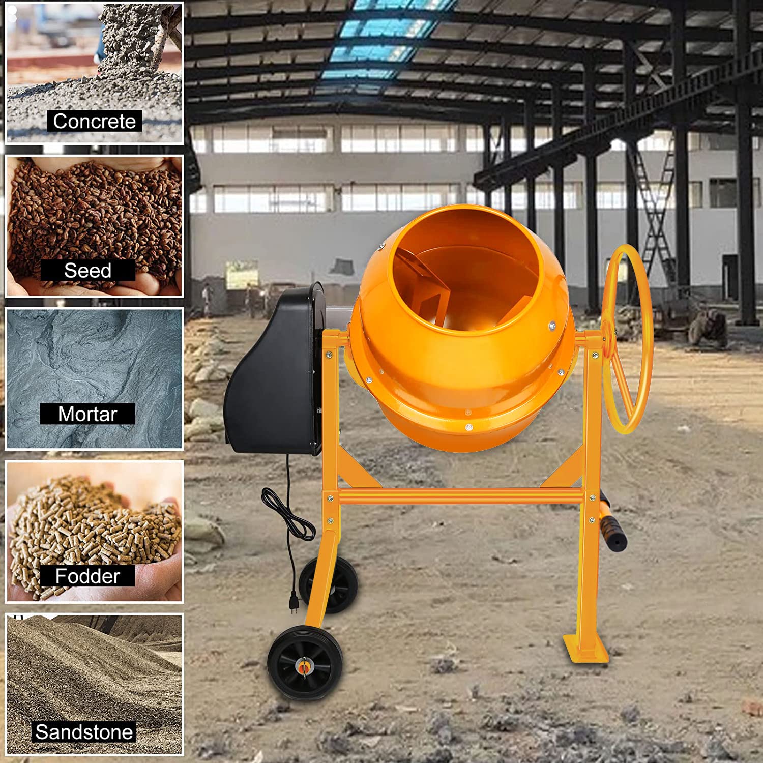 4.2 Cu Ft Electric Cement Mixer | 1/2 HP Portable Concrete Mixer Machine | 120L Wheelbarrow Mixing Tools for Stucco Mortar (Steel-2) | Ideal for DIY Projects, Construction Sites & Home Renovations