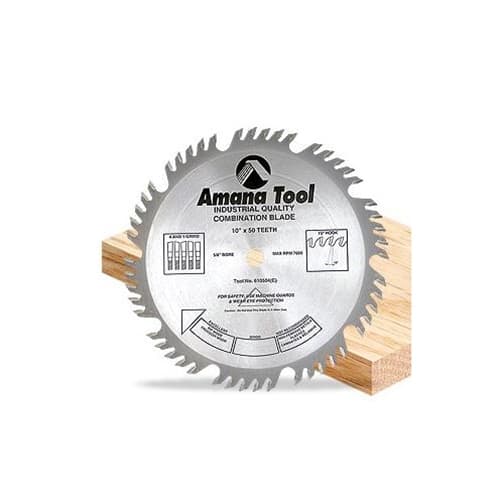 Amana 610504C 10-Inch 50-Tooth Combination Ripping & Cross Cut Circular Saw Blade for Woodworking and DIY Projects - Perfect for Hardwood, Softwood, and Plywood Cutting