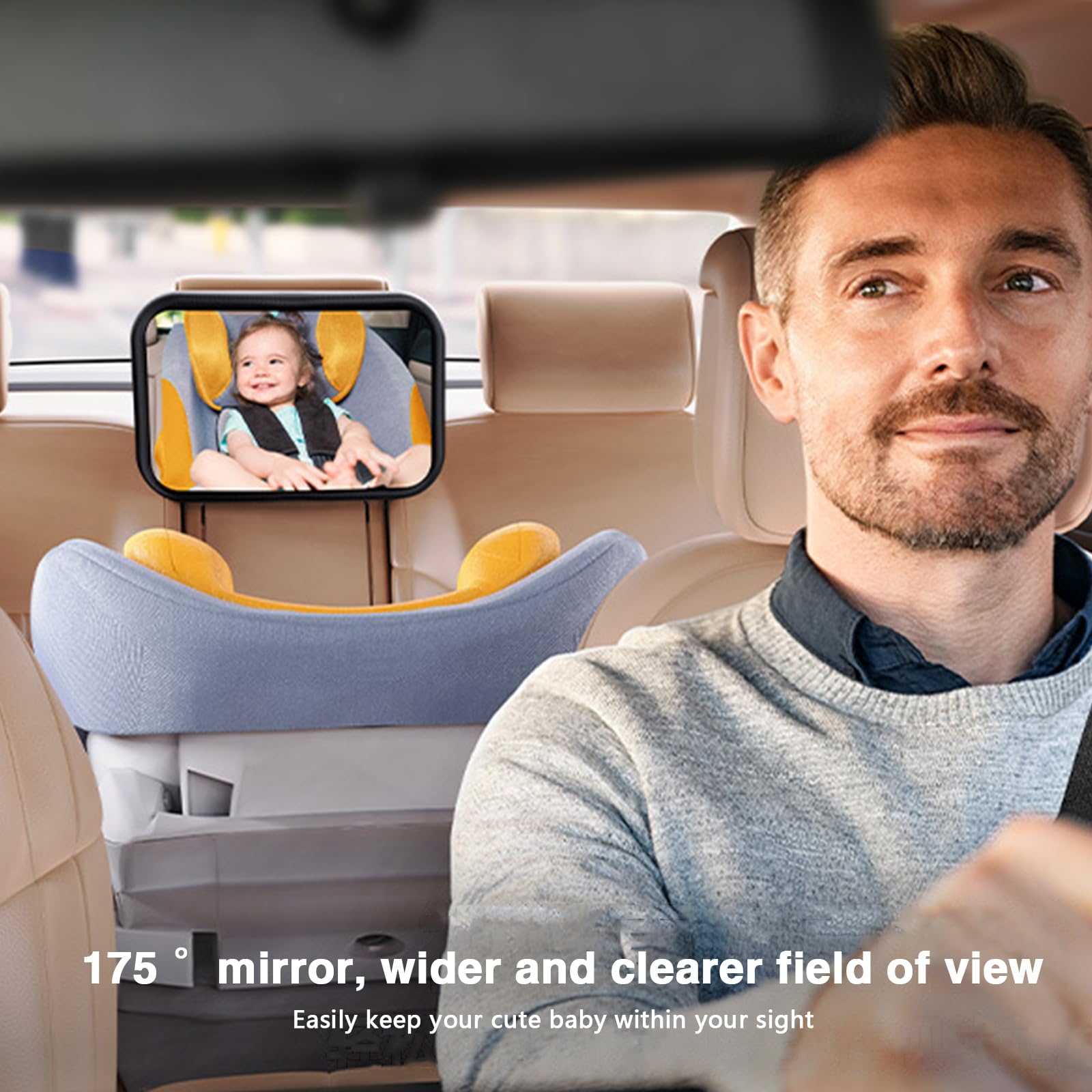 Rukie Baby Car Mirror - Shatterproof 360° Rotating Rear Facing Car Seat Mirror with Hook Clip | Wide Crystal Clear View for Safe Baby Monitoring | Easy to Install | Perfect for Road Trips & Daily Commutes with Infants