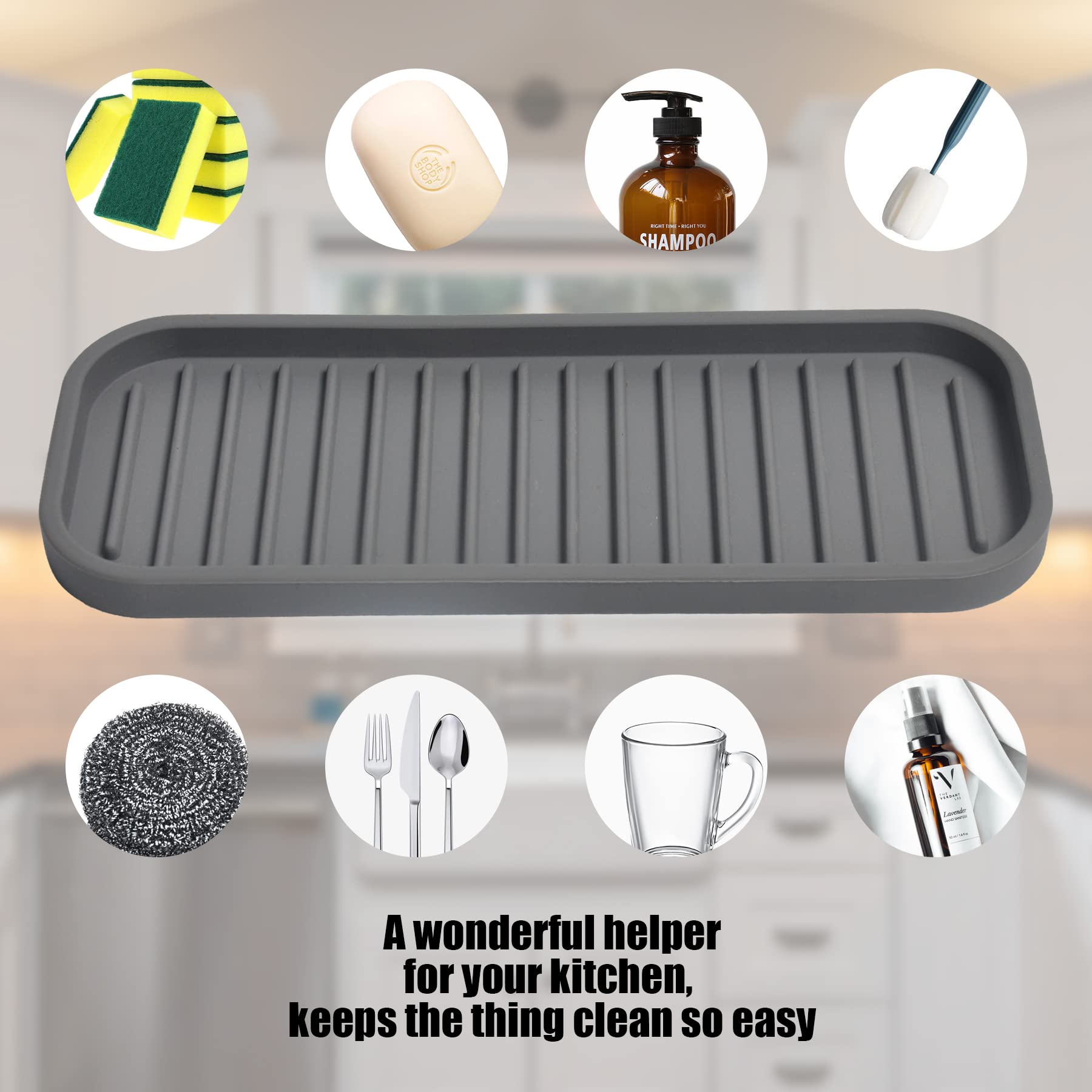 **Mofason Silicone Sponge Holder & Soap Tray - 2 Pack Gray Sink Organizer for Kitchen Cleaning | Durable, Non-Slip Sponge Rack for Sink Accessories (Perfect for Dish Soap & Scrub Storage)**