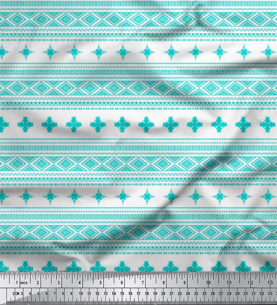 Soimoi Moss Green Georgette Fabric by The Yard - 42 Inch Wide Aztec Geometric Printed Material for Dresses, Curtains & Home Decor - Soft Tribal Fusion Fabric for Fashion & DIY Projects