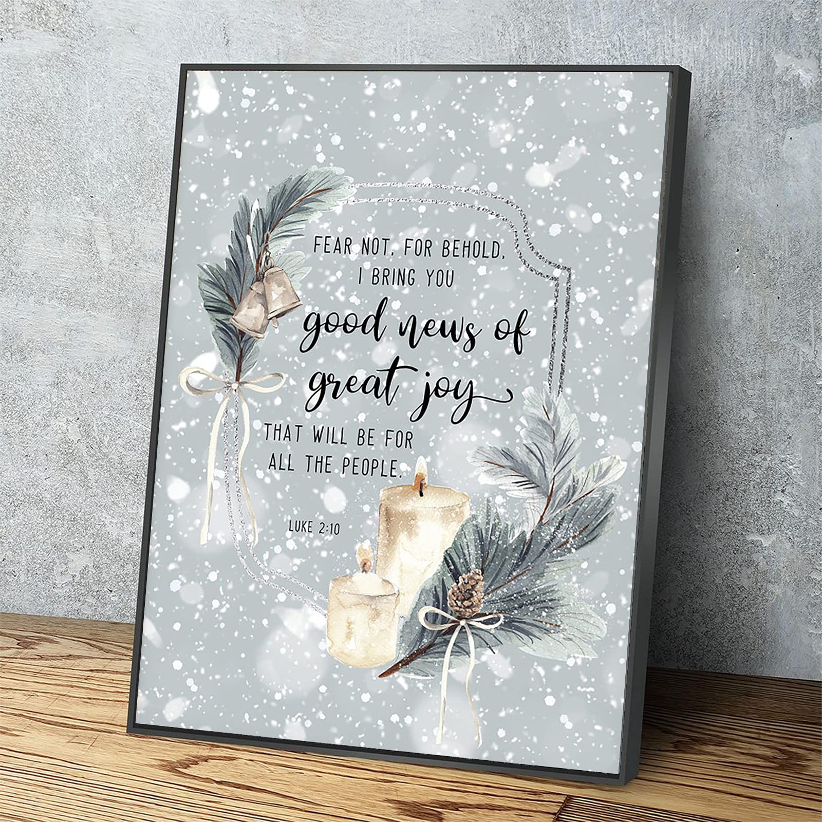 Luke 2:10 Bible Verse Canvas Wall Art - Good News of Great Joy Framed Print, Modern Black Metal Frame Home Decor (18x12 Inch) | Perfect for Living Room, Bedroom, Office & Apartment Wall Decor - Ready to Hang