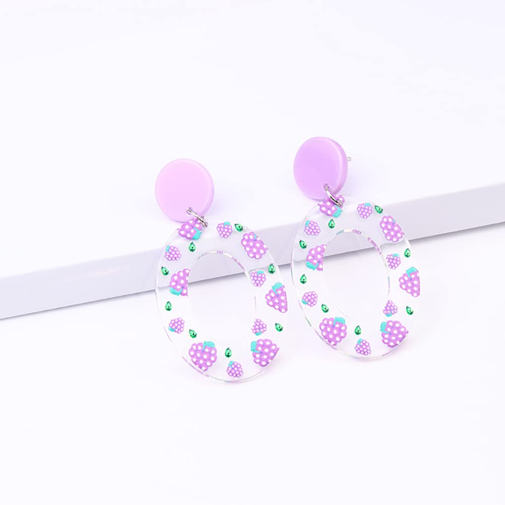 Stylish Acrylic Fruit Dangle Earrings - Geometric Oval Strawberry, Lemon, Grape & Daisy Flower Drop Earrings for Women | Perfect Summer Beach Jewelry for Casual Wear, Parties & Vacation Accessories