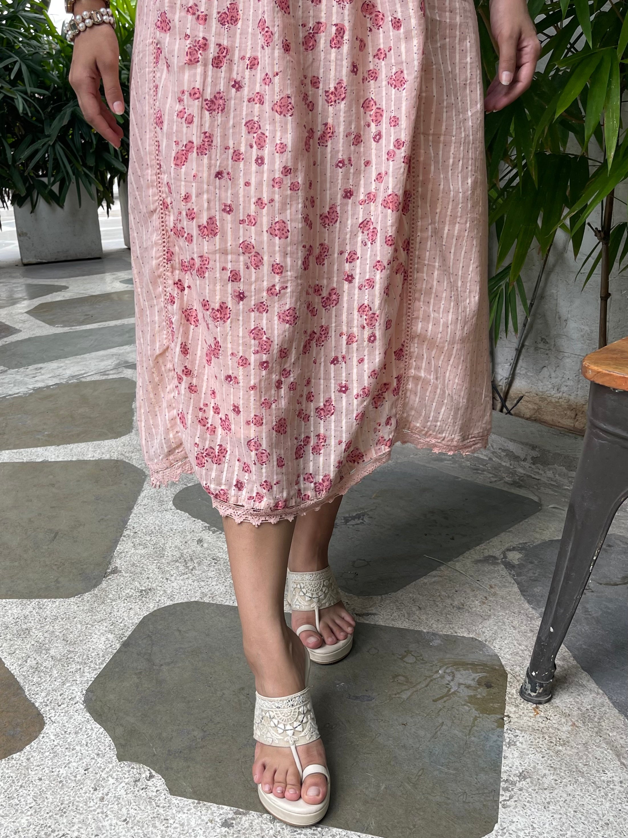 Stylish Pink Cotton Block Print Maxi Dress for Women - Boho Summer Beach Dress for Vacations & Outdoor Parties