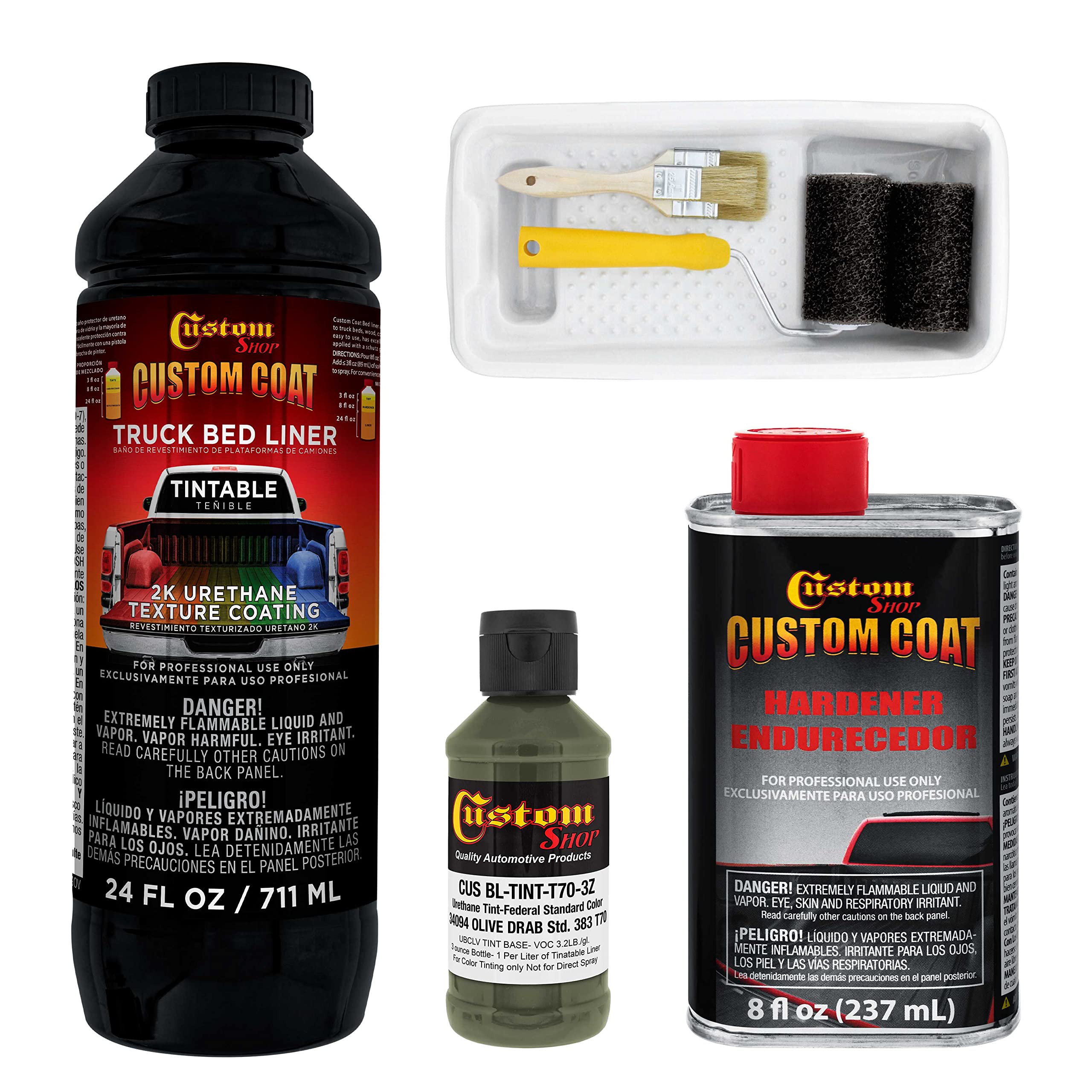 Federal Standard #34094 Olive Drab T70 Urethane Truck Bed Liner Kit - 1 Quart Roll-On, Brush-On or Spray-On Protective Coating with Roller Applicator | Durable Textured Finish for Cars, Trucks & Automotive Surfaces | Ideal for DIY Vehicle Protection & Off-Road Applications