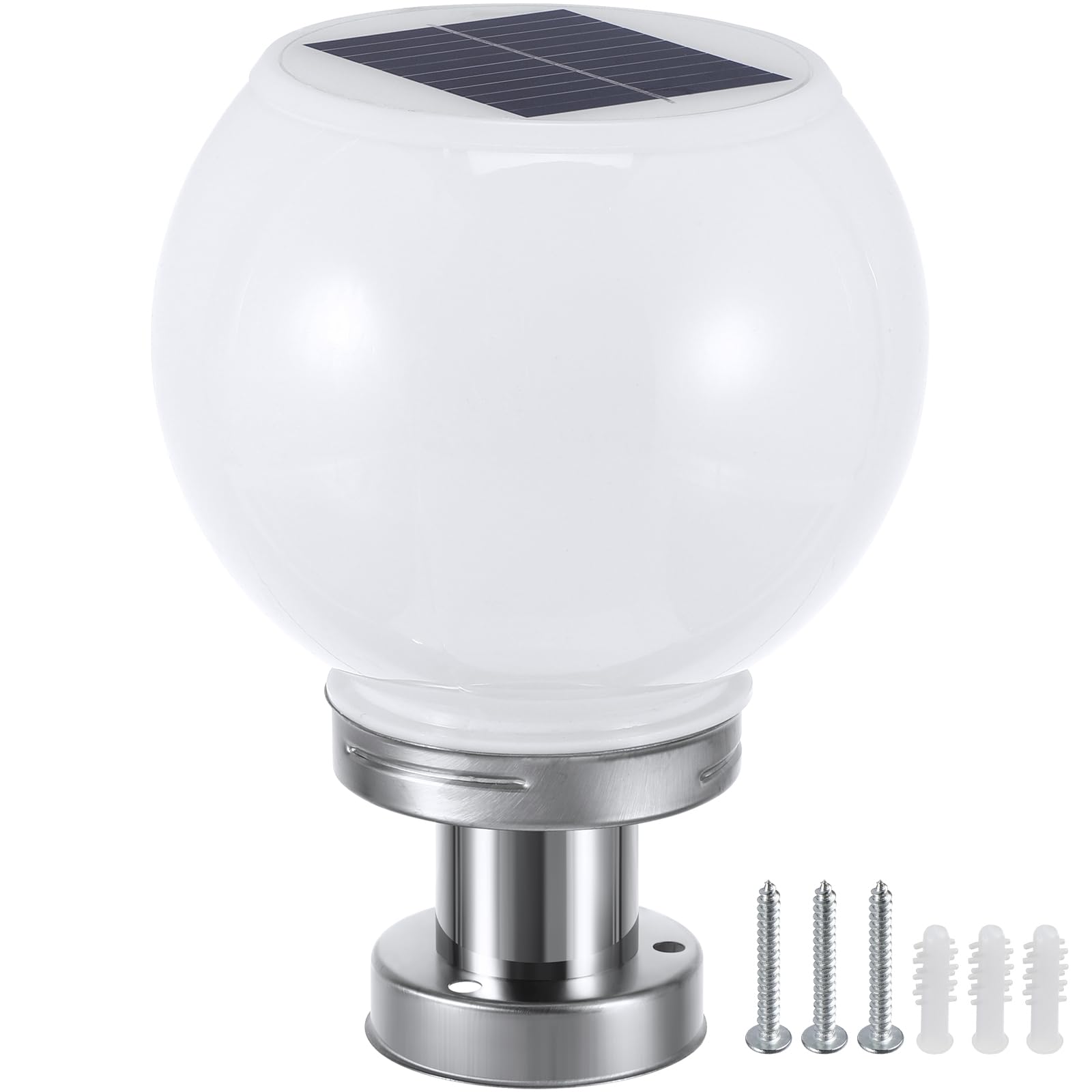 Solar Powered Outdoor Globe Light Post - White Round Ball Lamp for Driveway, Pathway, Front & Back Door - Weatherproof Garden & Landscape Lighting for Patio, Yard & Walkway